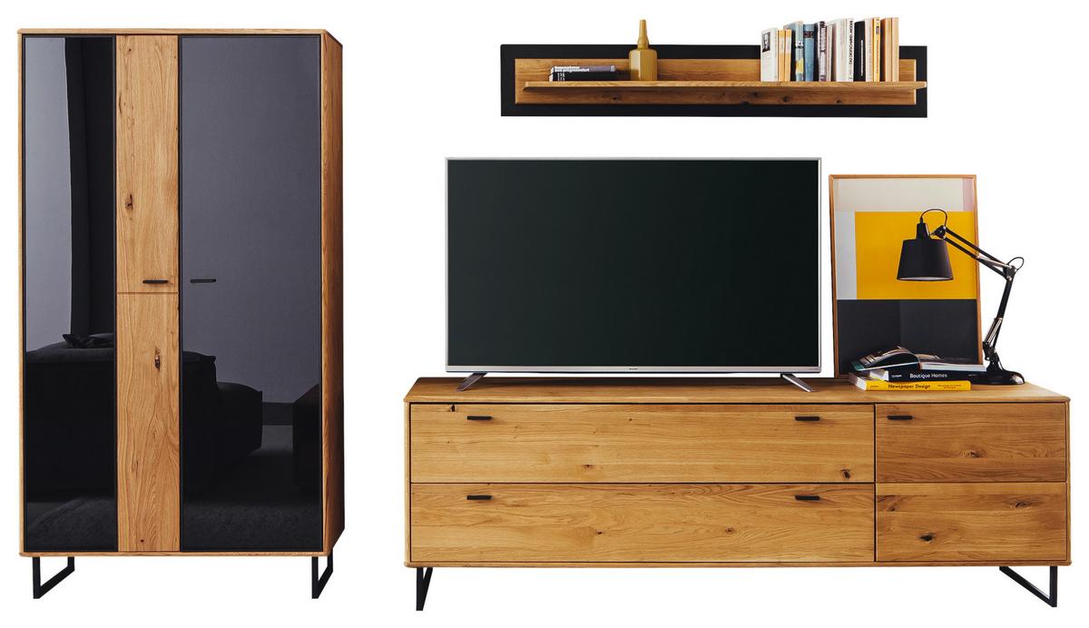 Wohnwand Arezzo Wildeiche/Anthrazit B: 319 cm - Wildeiche/Anthrazit, Design, Glas/Holz (319/186/50cm) - MID.YOU