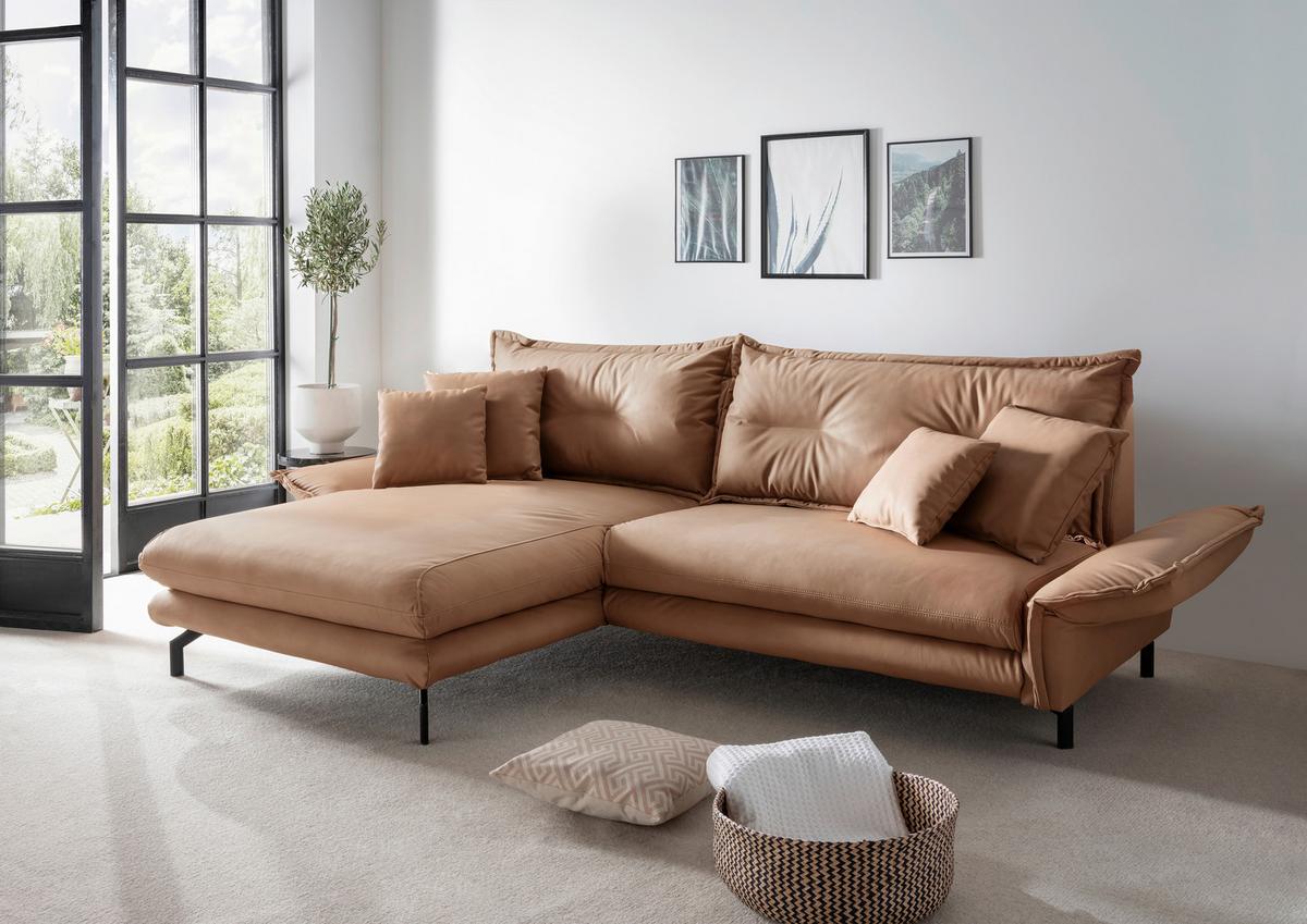 Ecksofa Lava Taupe S: 180x255cm - Taupe/Schwarz, MODERN, Textil (180/255cm) - Livetastic