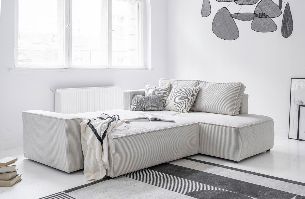 Sedačka OLIVER, pravá, béžová barva - černá/béžová, Design, textil/plast (247/194cm) - MID.YOU