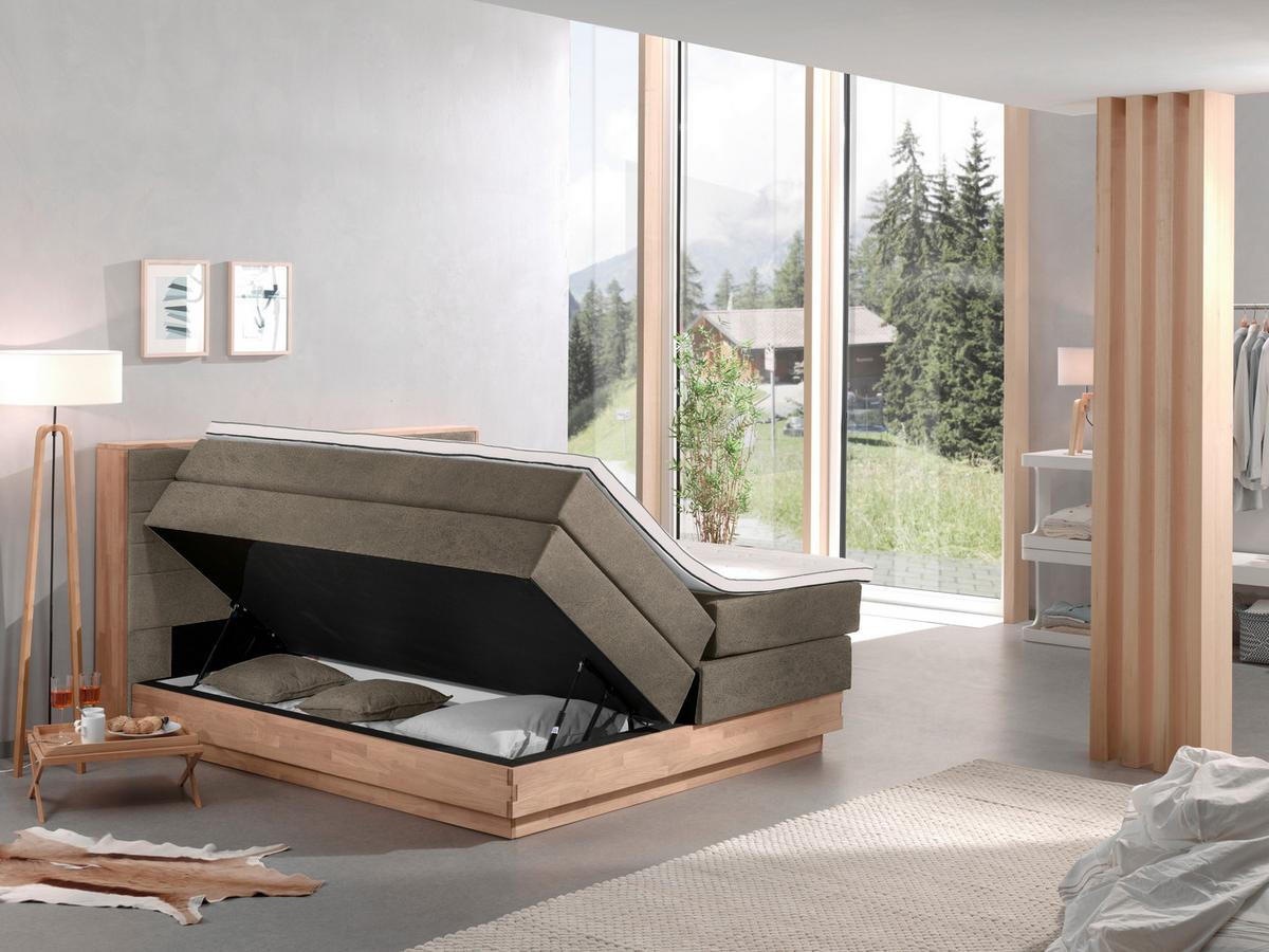 Boxspringbett H4xh4 Mit Topper & Bettkasten 160x200 Moneta - Taupe/Eichefarben, MODERN, Holz/Textil (160/200cm) - MID.YOU