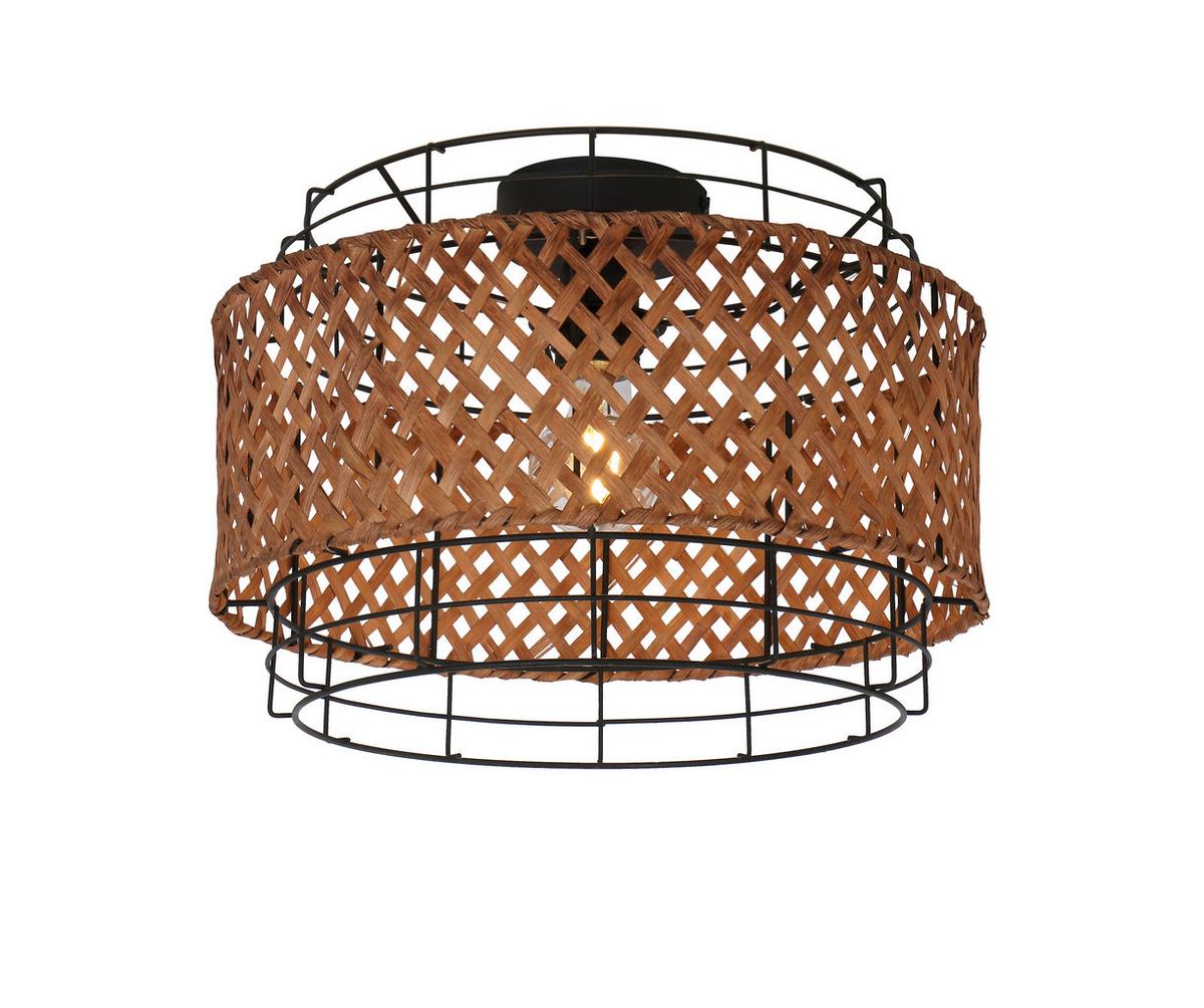 Deckenleuchte Ø 35 cm 1-Flammig Aus Bambus Rund - Dunkelbraun/Schwarz, Natur, Naturmaterialien/Metall (35/24,5cm) - Globo
