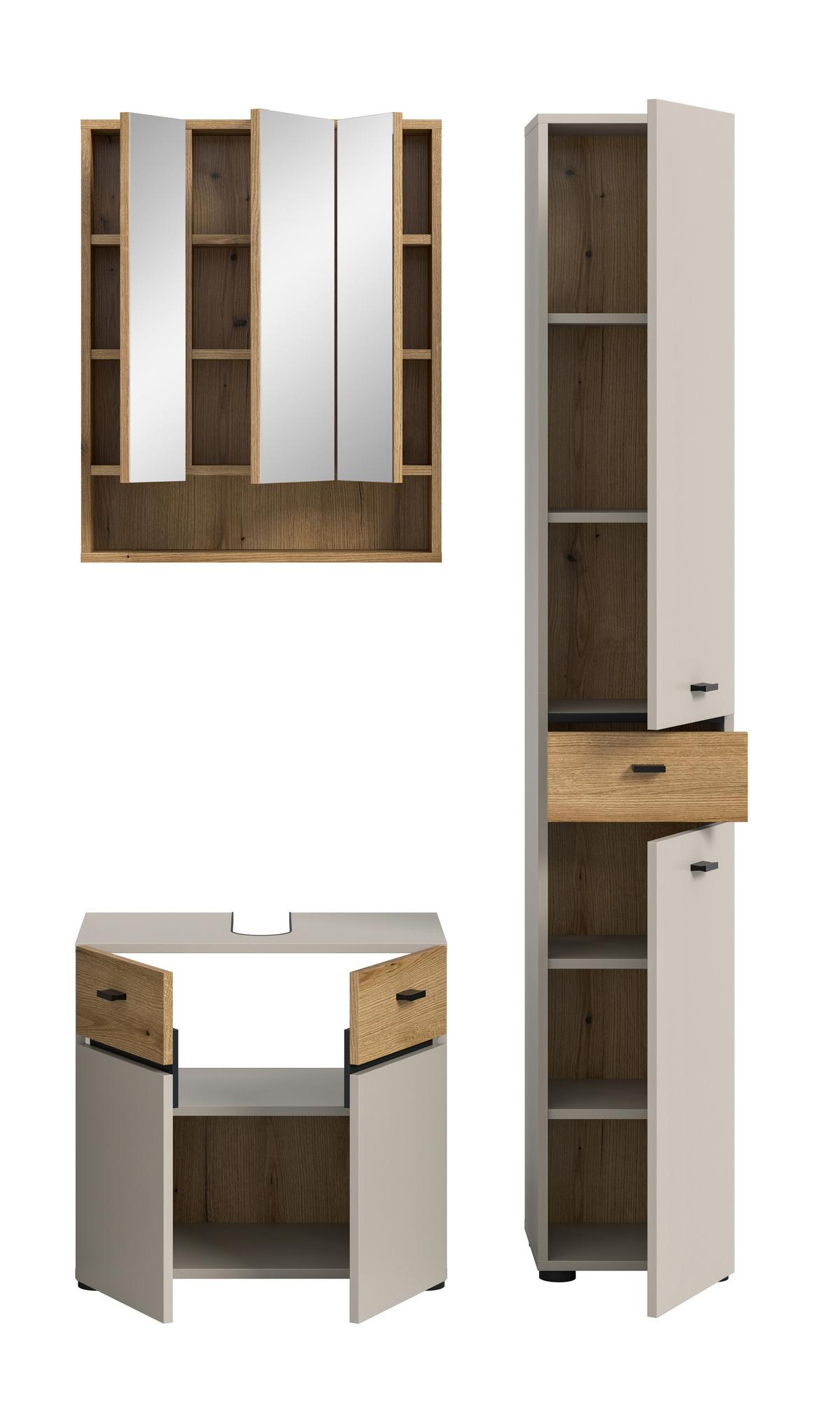 Badezimmer Aqua Kaschmir/Eichefarben B: 92cm - Kaschmir/Eichefarben, Trend, Glas/Holzwerkstoff (92cm) - MID.YOU