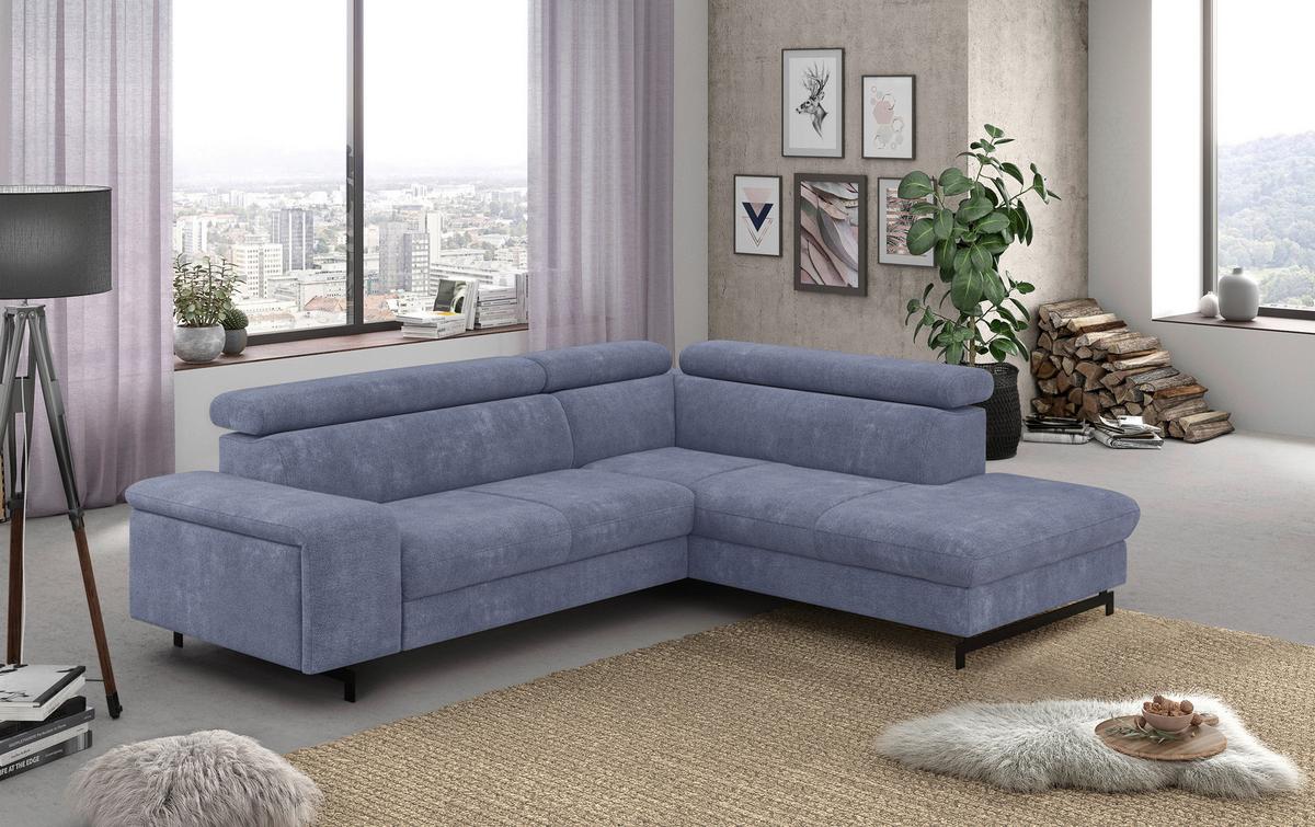 Ecksofa mit Bettkasten Emma Blau 262x215 cm - Blau/Schwarz, Textil (262/215cm) - MID.YOU