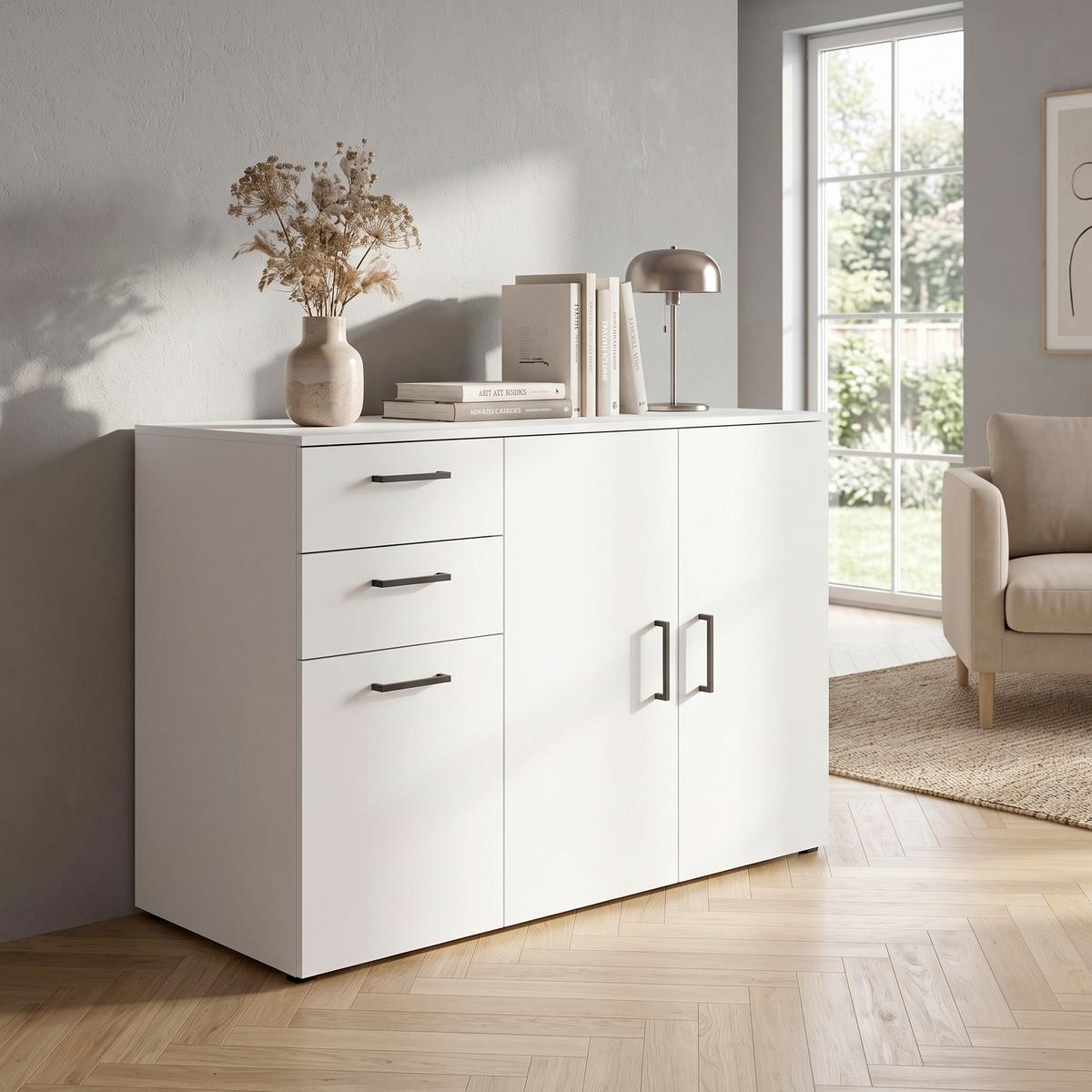 Kommode Multi mit 3 Türen & 2 Laden Weiß » kaufen