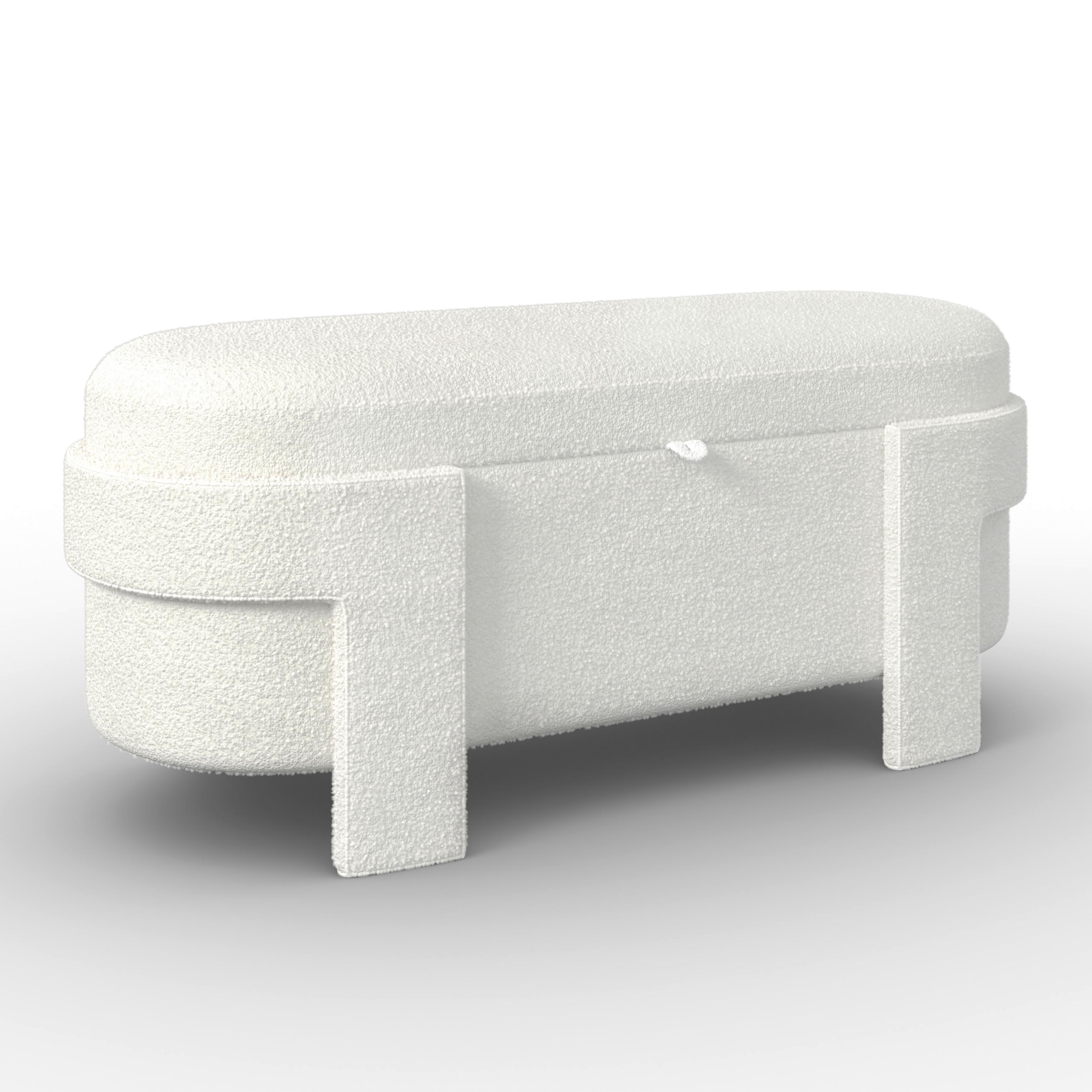 Čalouněná taburetka BENJI s úlož.prostorem, slonovinová - slonovinová, Moderní, dřevo/textil (125/51/49cm) - Bessagi Home