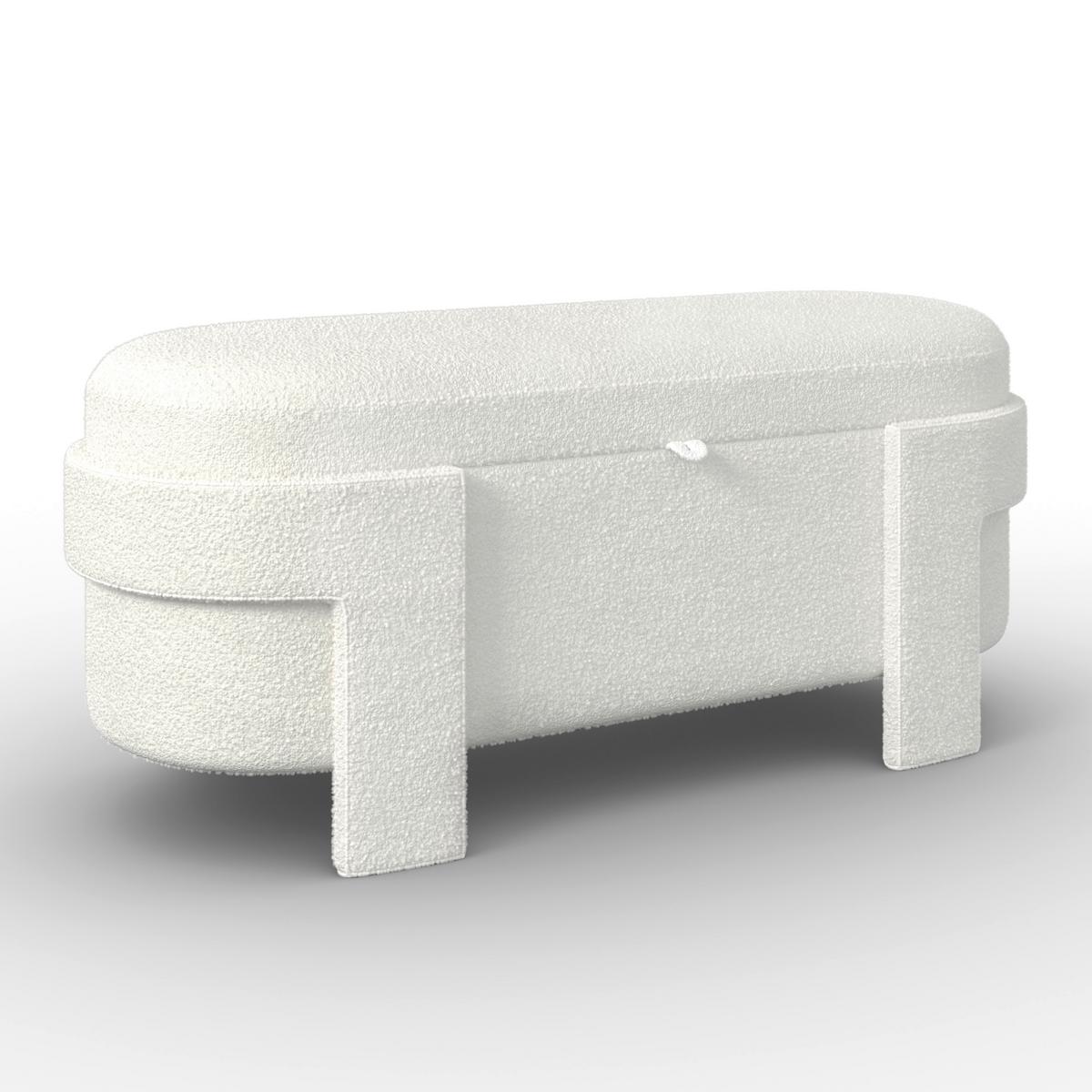 Čalouněná taburetka BENJI s úlož.prostorem, slonovinová - slonovinová, Moderní, dřevo/textil (125/51/49cm) - Bessagi Home