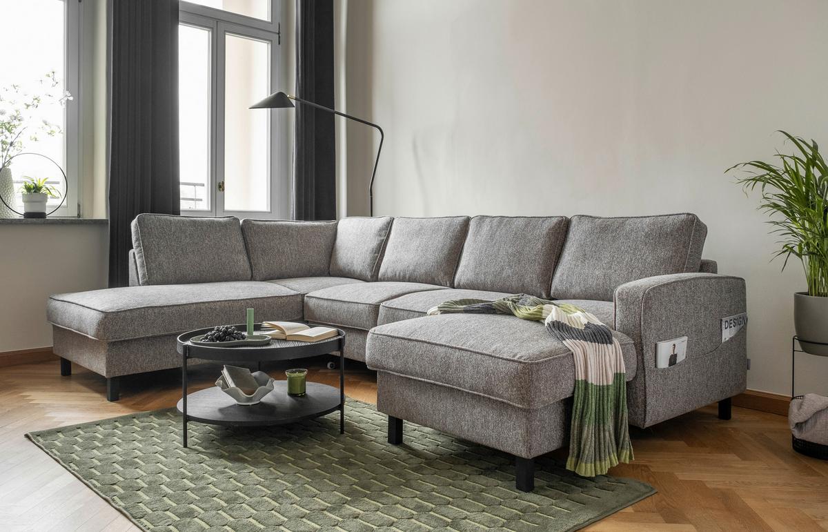 Wohnlandschaft Molly Grau B: 2987 cm - Schwarz/Grau, Textil (198/298/148cm) - MID.YOU
