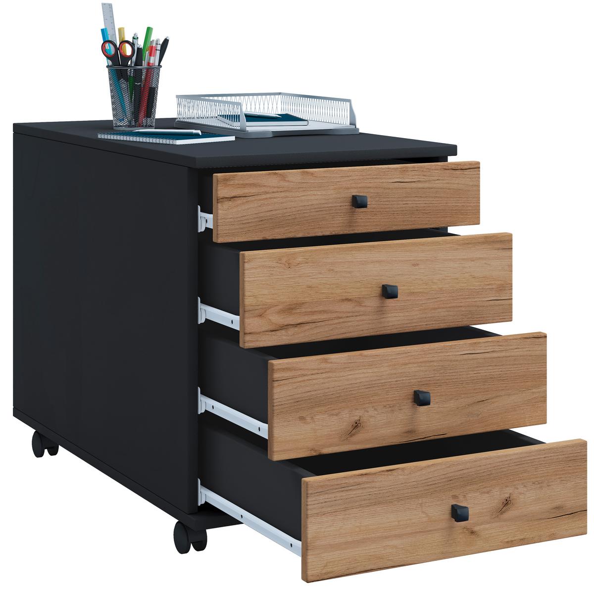 Rollcontainer Lona Anthrazit Honigeiche Dekor - Honigeiche/Anthrazit, Design, Holzwerkstoff/Kunststoff (42/57/75cm) - MID.YOU