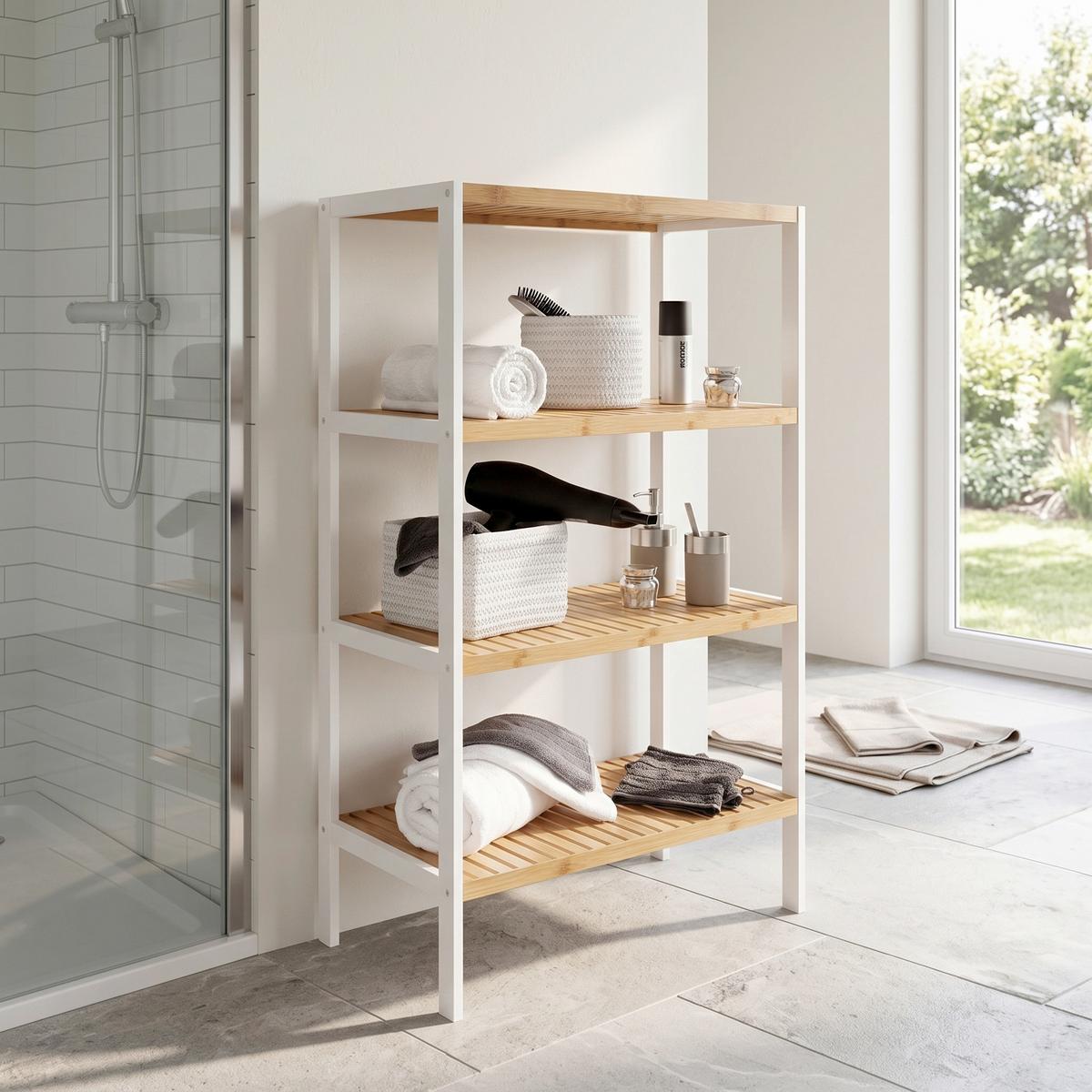 Regal Bambu B 70cm, Weiß/Braun