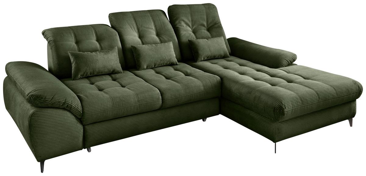 Eckschlafsofa Delphino Dunkelgrün S: 273x189 cm - Dunkelgrün/Schwarz, MODERN, Textil (273/189cm) - Livetastic