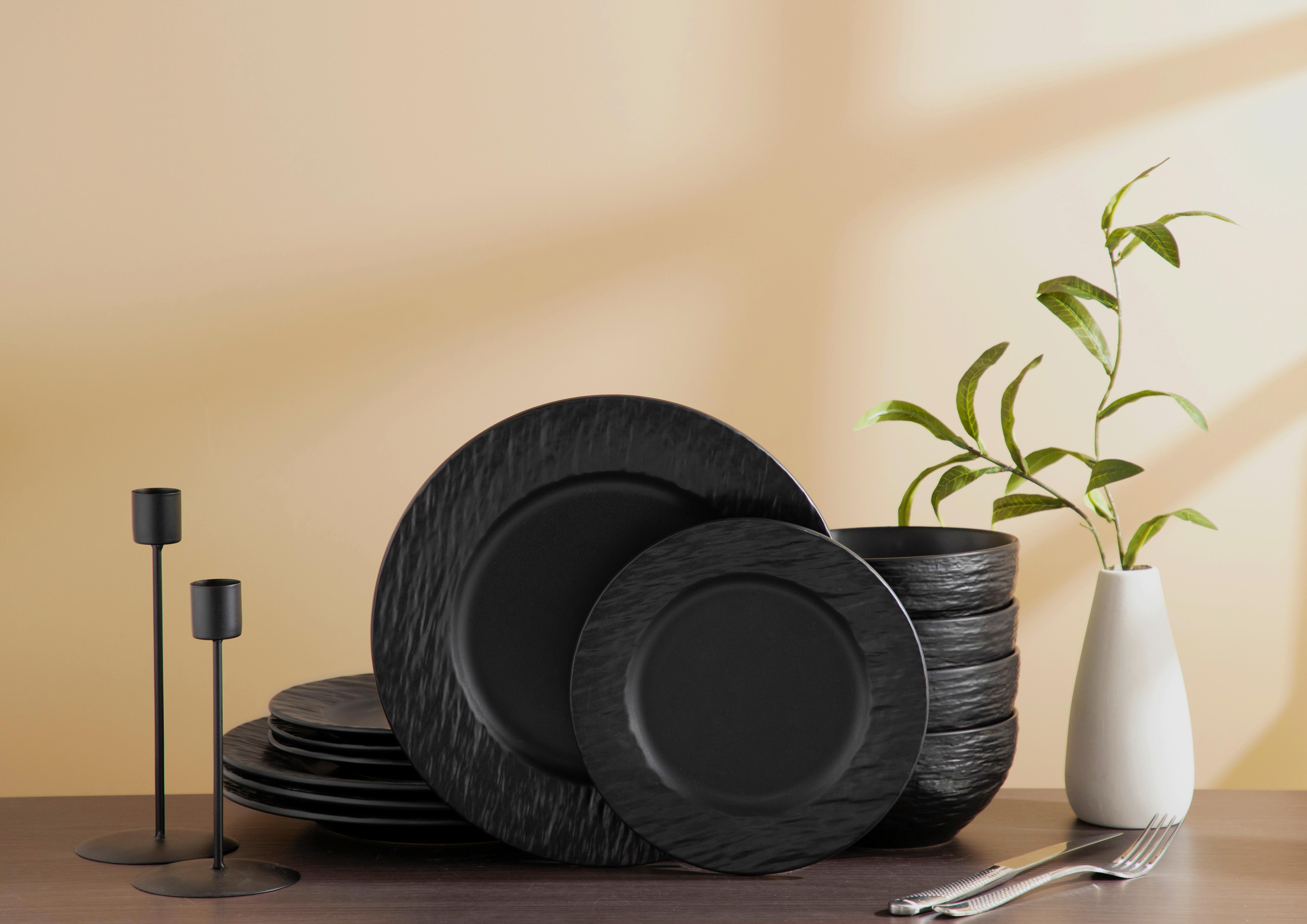 Tafelservice Schwarz 12-teilig - Schwarz, Basics, Keramik (6,44kg) - Echtwerk