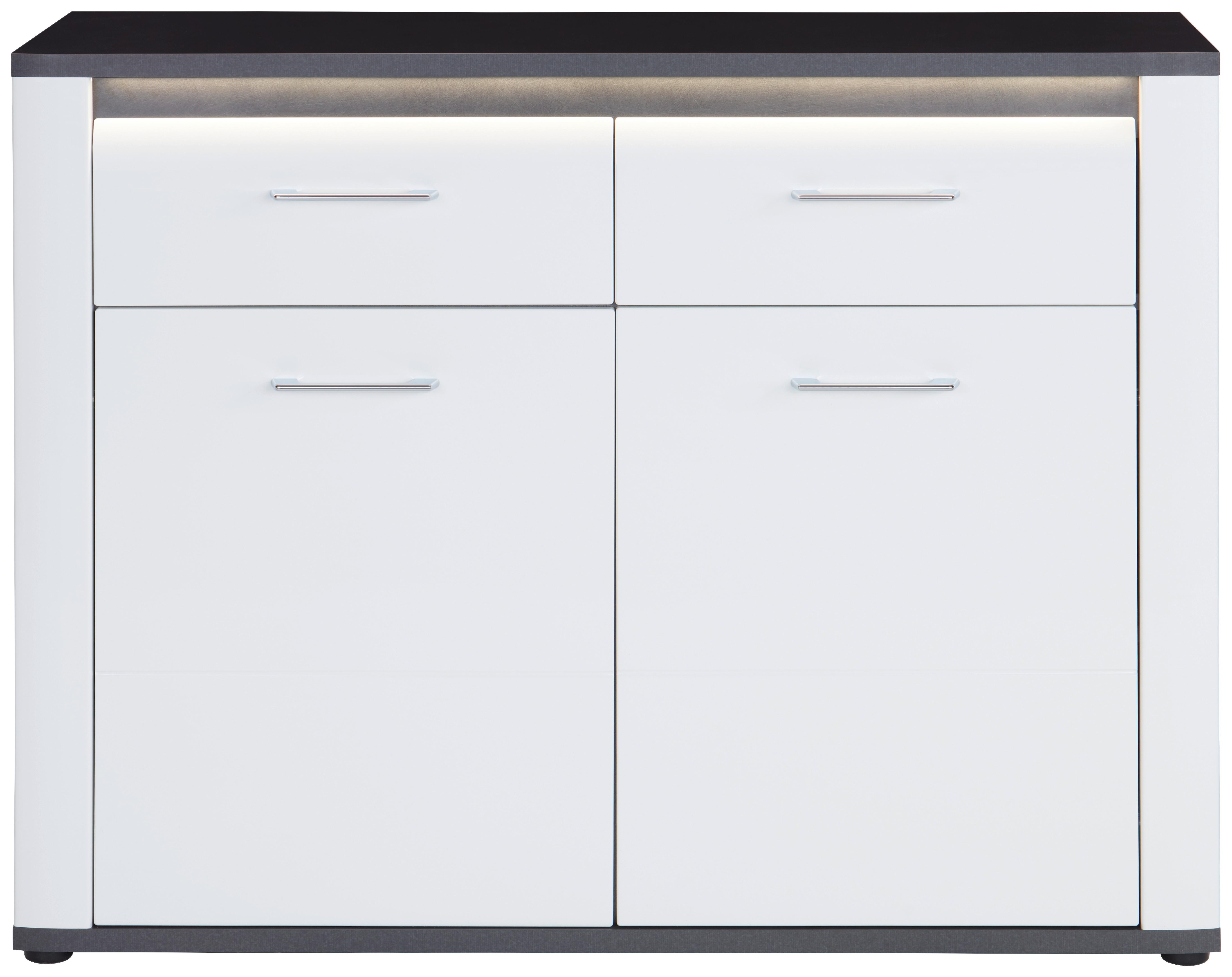 Kommode Mit Beleuchtung + Soft-Close 109cm Alassio, Weiß - Schwarz/Graphitfarben, MODERN, Holzwerkstoff (109/86,2cm) - Luca Bessoni