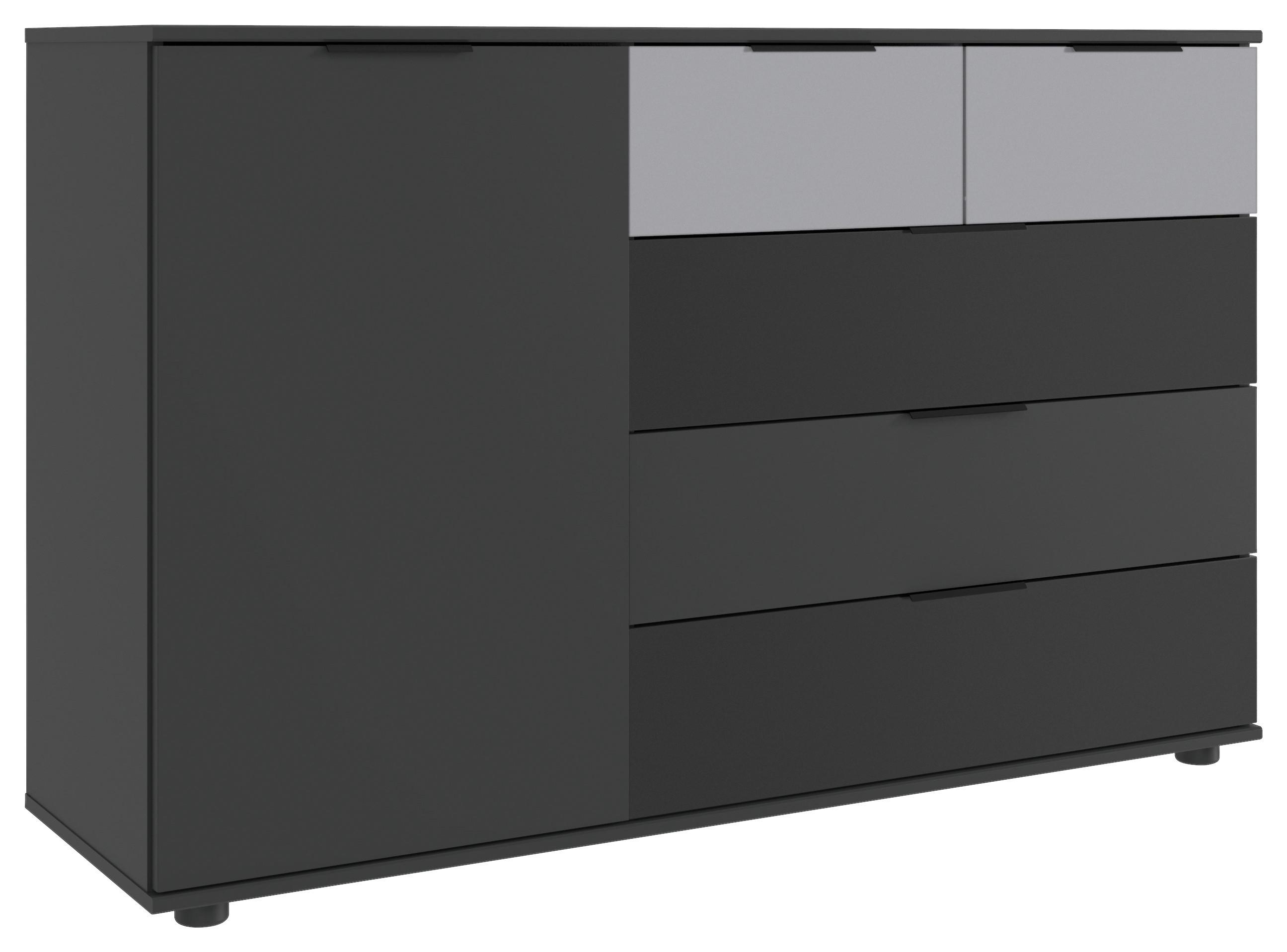 Kommode 130cm Monaco, Graphitfarben/Schwarz - Hellgrau/Graphitfarben, MODERN, Glas/Holzwerkstoff (130/83/41cm) - MID.YOU