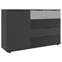 Kommode 130cm Monaco, Graphitfarben/schwarz - Hellgrau/Graphitfarben, MODERN, Glas/Holzwerkstoff (130/83/41cm) - MID.YOU