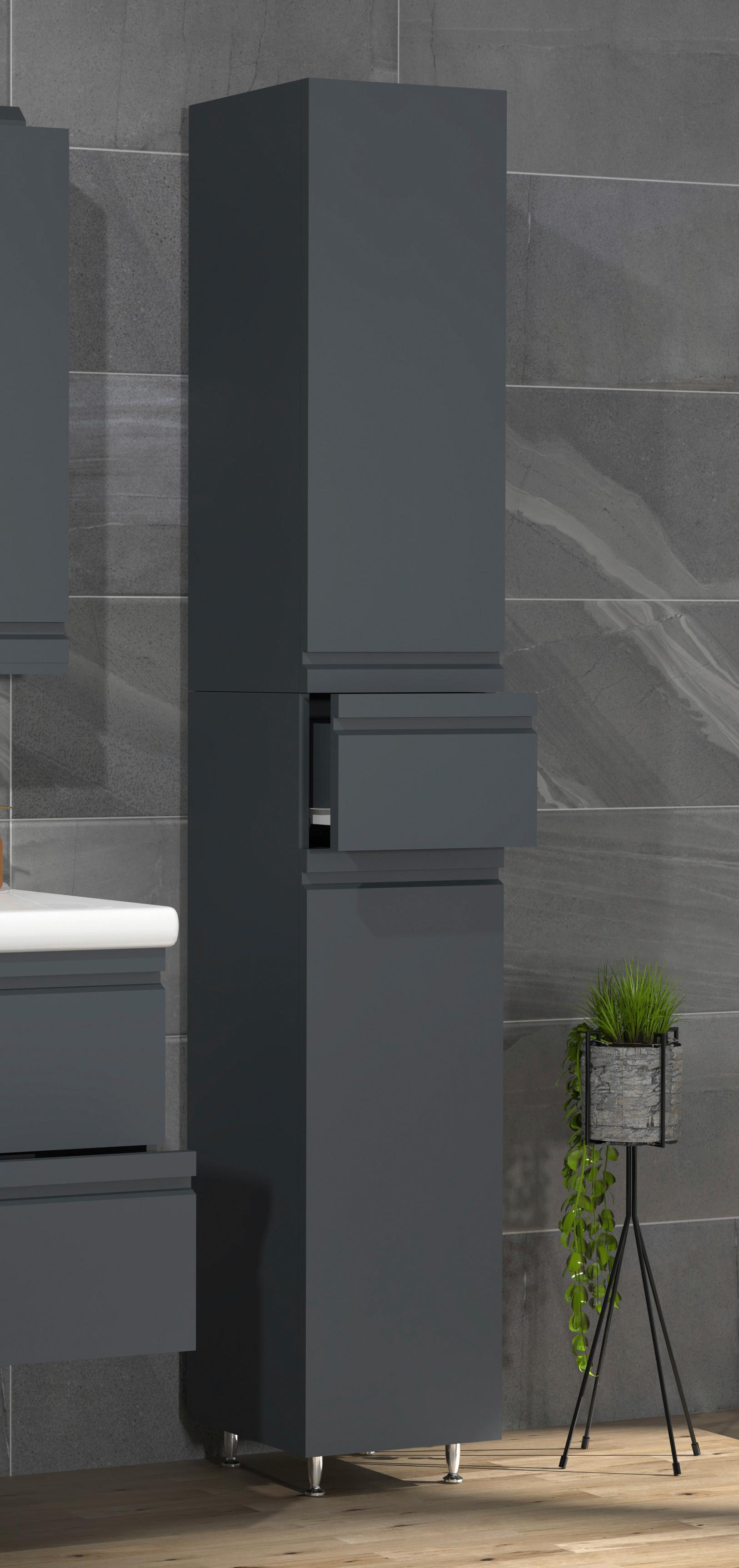 Badezimmer Hochschrank Silora 30x180 cm Anthrazit - Anthrazit/Schwarz, MODERN, Holzwerkstoff (30/180/31,6cm) - MID.YOU