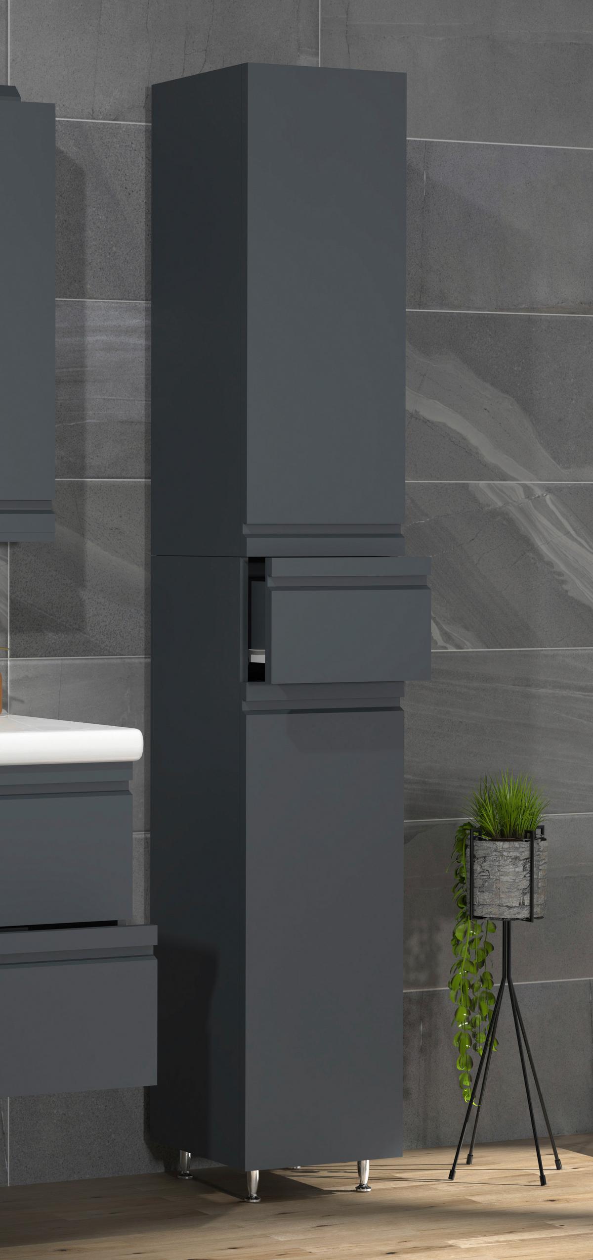 Badezimmer Hochschrank Silora 30x180 cm Anthrazit - Anthrazit/Schwarz, MODERN, Holzwerkstoff (30/180/31,6cm) - MID.YOU