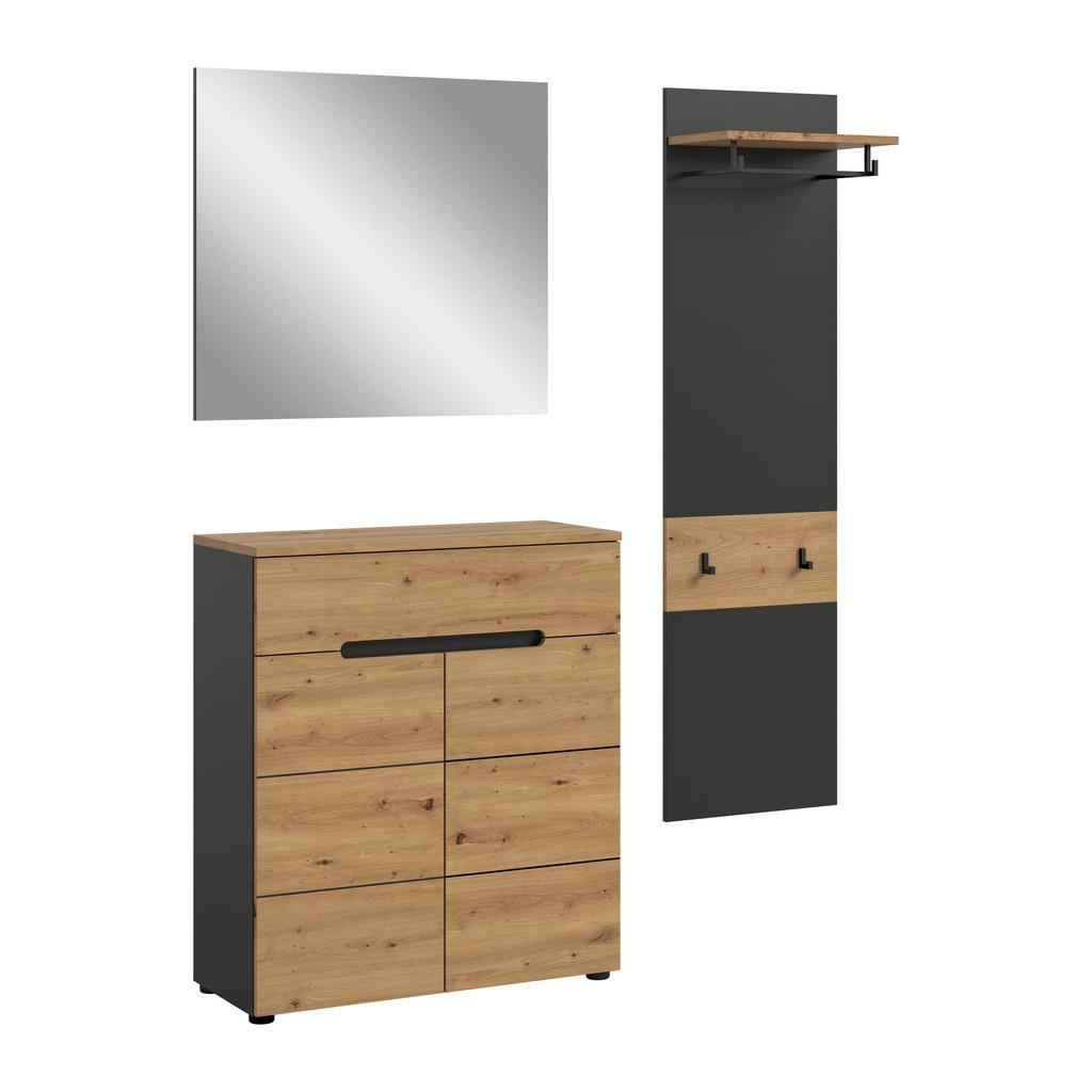 Garderobe Canu 3-teilig Eiche Artisan/Grau B: 140 cm