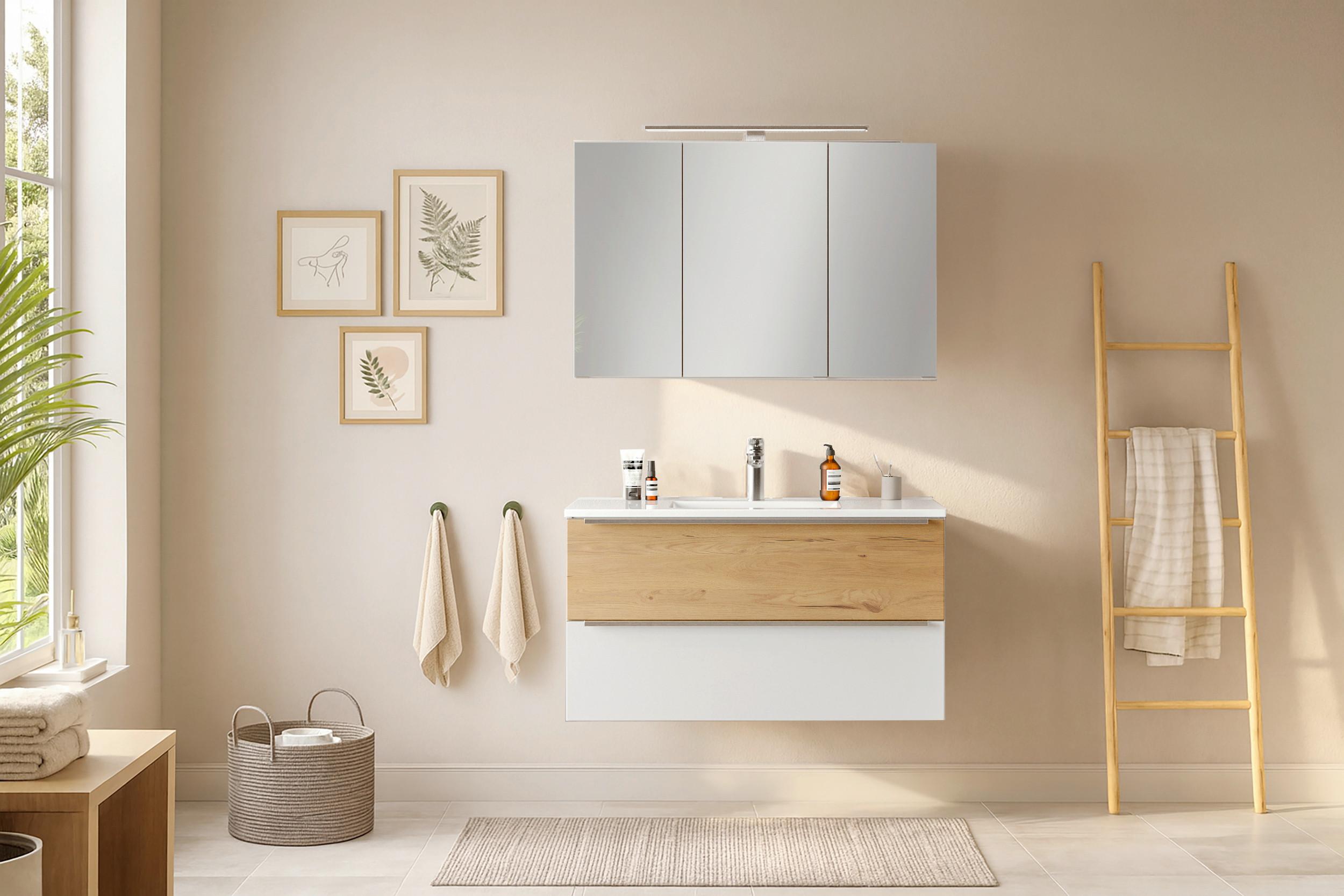 Badezimmer Verona Weiß/Wildeiche 2-teilig - Wildeiche/Weiß, Trend, Glas/Holzwerkstoff (100/200/47cm) - Held