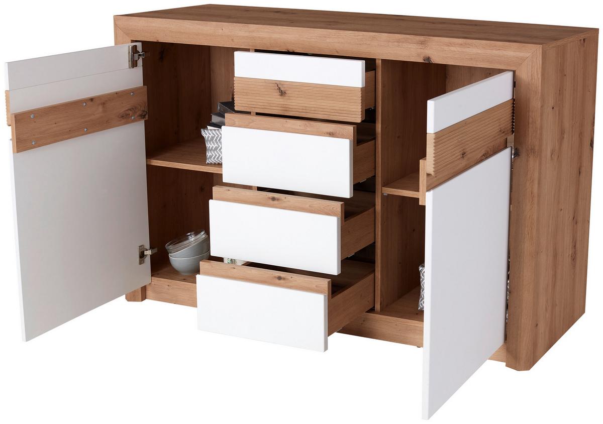 Kommode grifflos + Soft-Close B 142cm Kashmir, Eiche/Weiß - Eichefarben/Weiß, MODERN, Holzwerkstoff (142cm) - James Wood