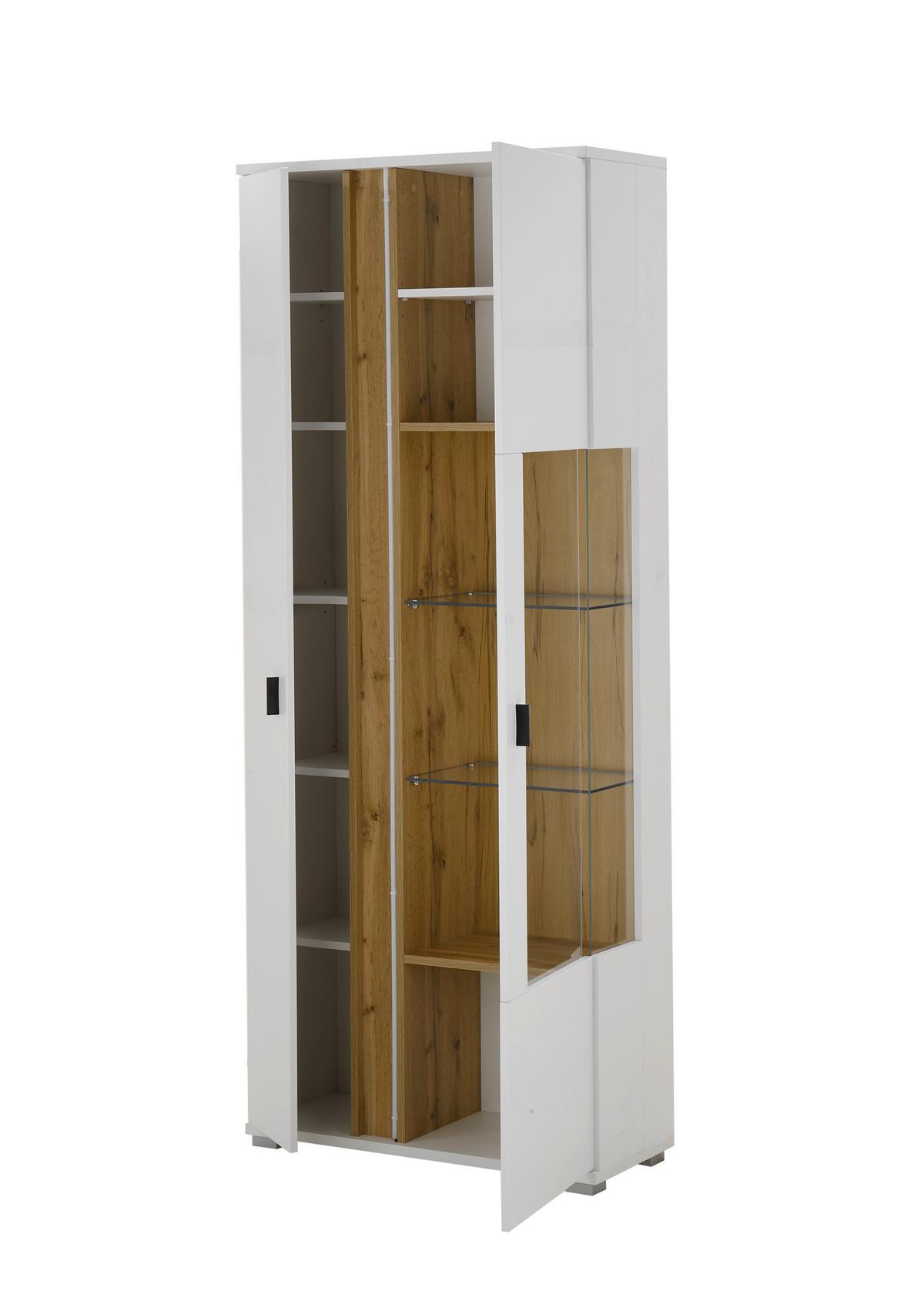Vitrine Long Island Weiß/Eiche Wotan B: 80 cm - Silberfarben/Eiche Wotan, Design, Glas/Holzwerkstoff (80/200/35cm) - MID.YOU