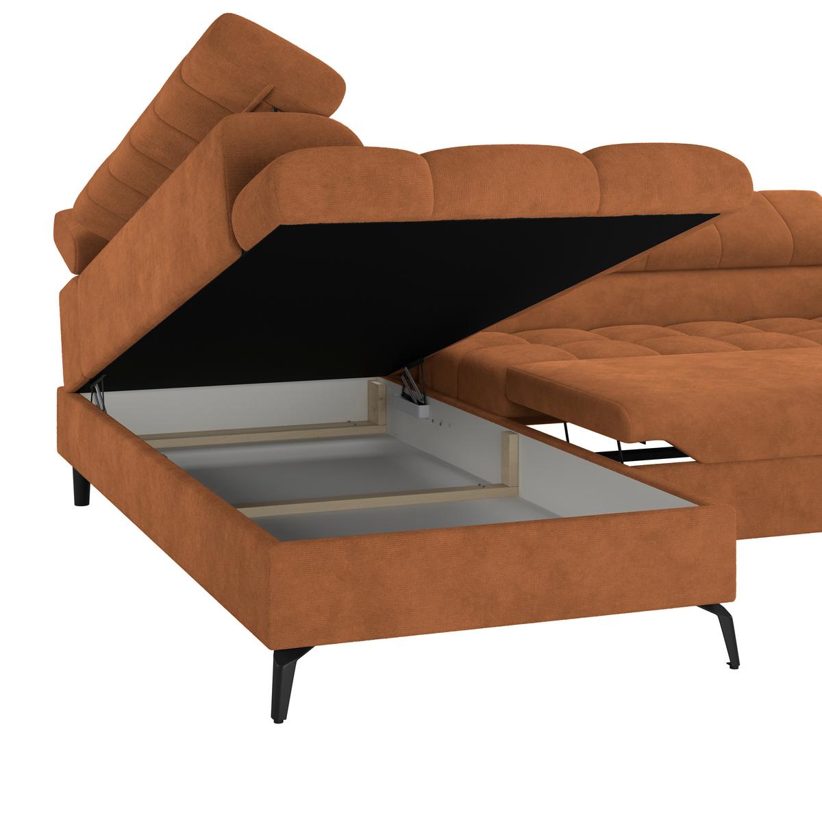 Ecksofa mit Schlaffunktion & Bettkasten Volf Rostfarben - Rostfarben/Schwarz, Trend, Kunststoff/Textil (203/261cm)
