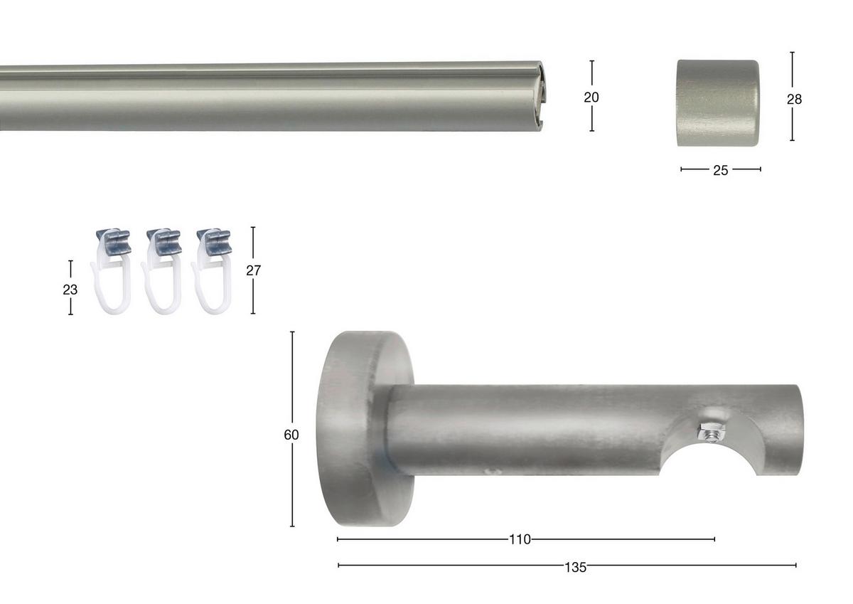 Vorhangstange Chromfarben L: 230 cm - Chromfarben, KONVENTIONELL, Metall (230cm)