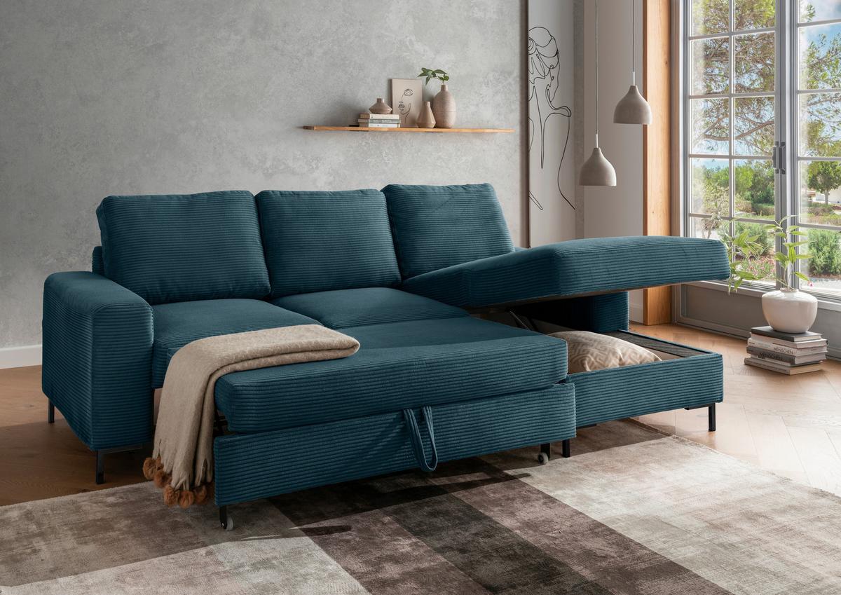 Eckschlafsofa Zona, Petrol S: 237x143 Cm - Petrol/Schwarz, KONVENTIONELL, Textil (237/143cm) - Livetastic