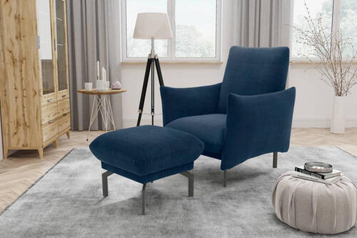 Hocker Blau B: 57 cm - Blau/Schwarz, Design, Textil (57/46/57cm) - MID.YOU