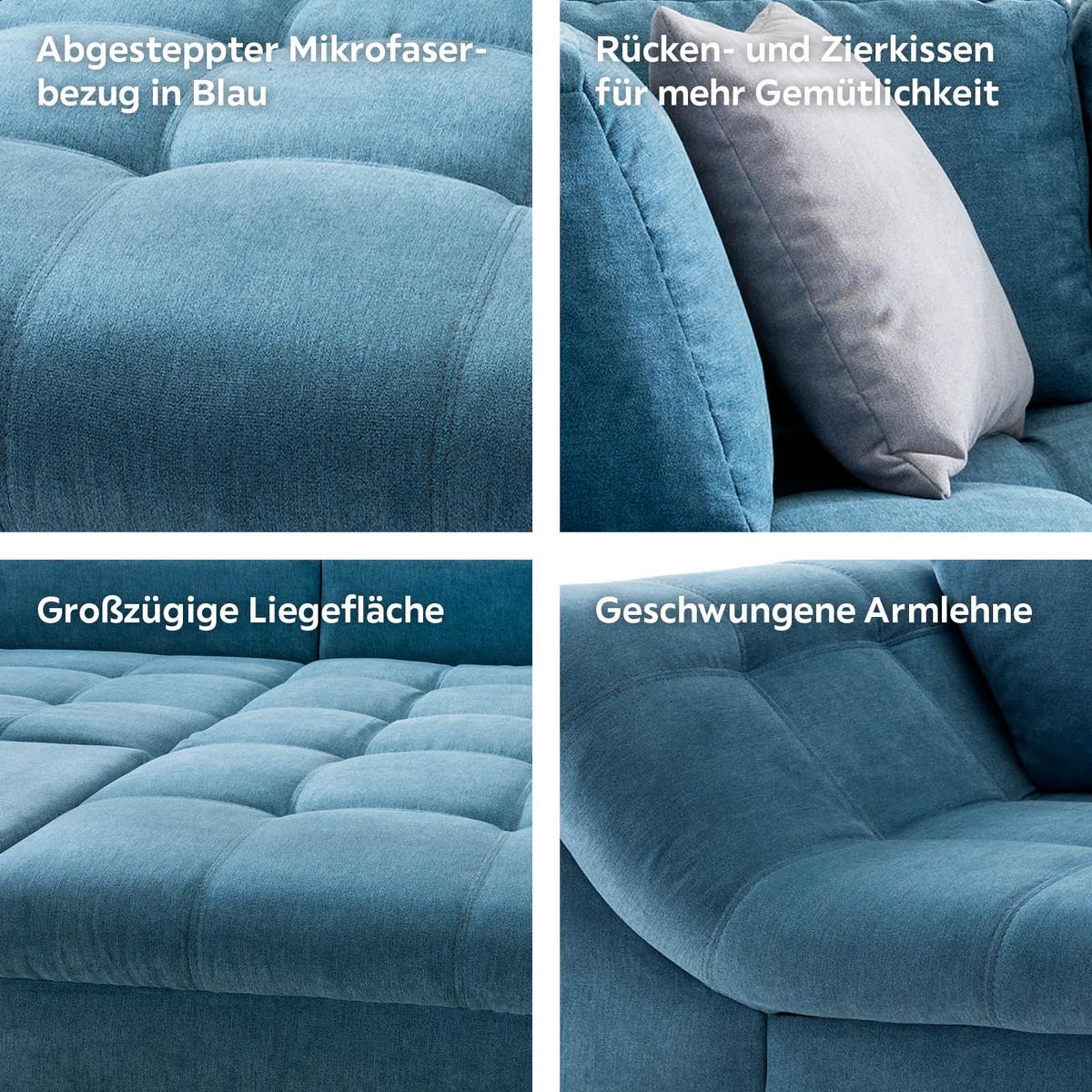Ecksofa Mit Schlaffunktion Agira Blau 250x190cm - Blau/Chromfarben, Design, Textil (250/190cm) - Livetastic