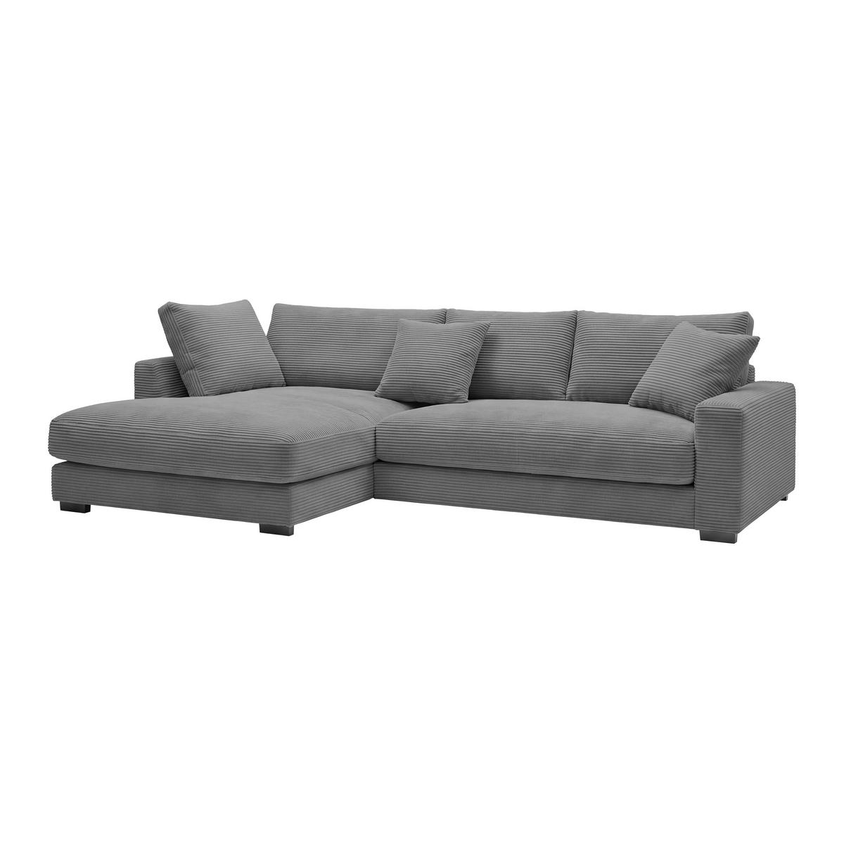 Rohová sedačka PEDRO, levá, šedý manšestr - šedá/černá, Moderní, textil/plast (190/300cm) - Mömax
