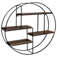Wandregal Metall, Mangoholz D: 70 Cm - Schwarz, Design, Holz/Metall (70/70/18cm) - MID.YOU