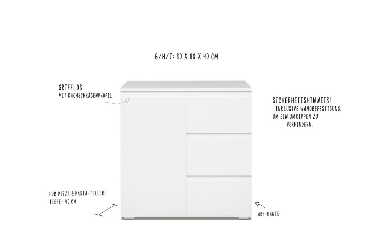 Kommode 80cm Image, Weiß - Weiß, KONVENTIONELL, Holzwerkstoff (80/80/40cm) - Livetastic