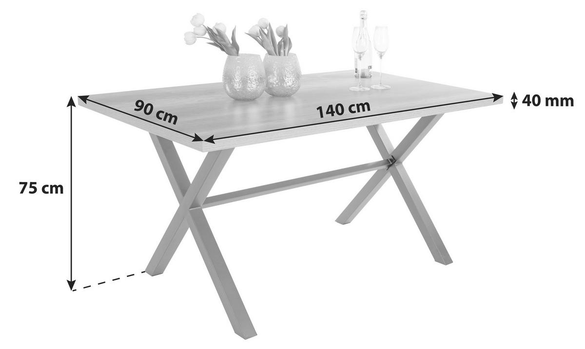 Étkezőasztal Bonny T - tölgyfa színű/antracit, Konventionell, faalapú anyag/fém (140/75/90cm)