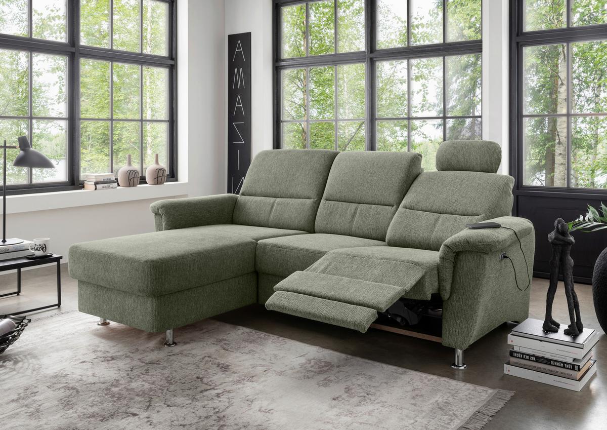 Ecksofa Mit Stauraum Parole Grün Chenille - Chromfarben/Grün, MODERN, Textil (165/231cm) - Livetastic