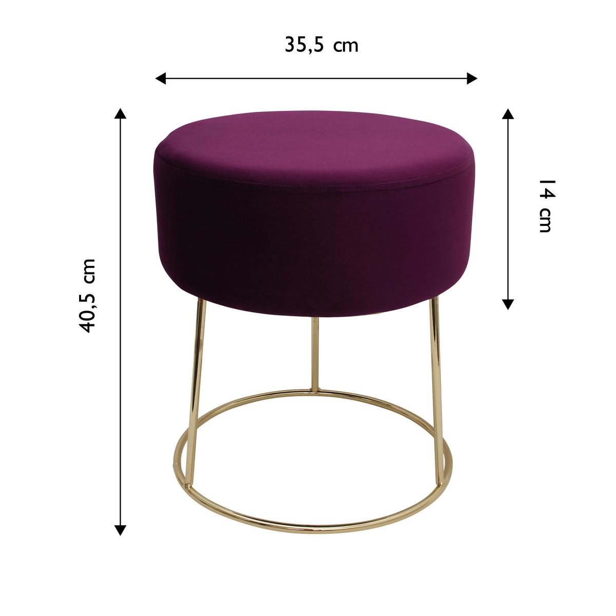 Hocker Marilyn Samt Beere Sitz Gepolstert H: 40,5 cm - Beere/Goldfarben, Design, Textil (35,5/40,5/35,5cm) - Echtwerk