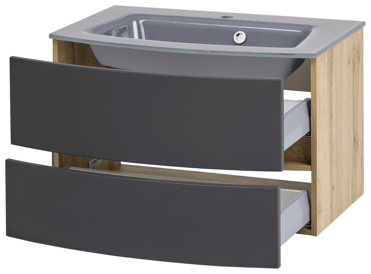 Waschbecken Mit Unterschrank Kopenhagen B: 80 Cm Grau - Eichefarben/Grau, KONVENTIONELL, Glas/Holzwerkstoff (80cm) - Held