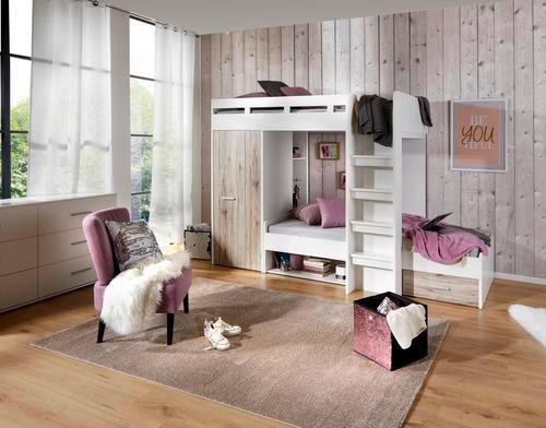 Stauraumbett Max 90x200 - Eichefarben/Weiß, KONVENTIONELL, Holzwerkstoff (269/180/115cm)