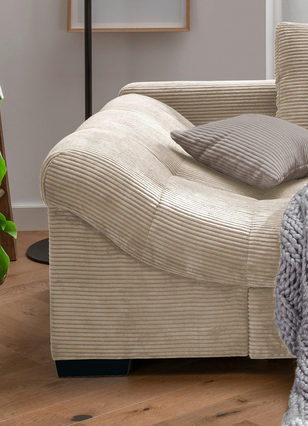 Rohová sedačka ALVITO, pravá, béžový manšestr - šedá/černá, Design, dřevo/textil (298/202cm) - MID.YOU