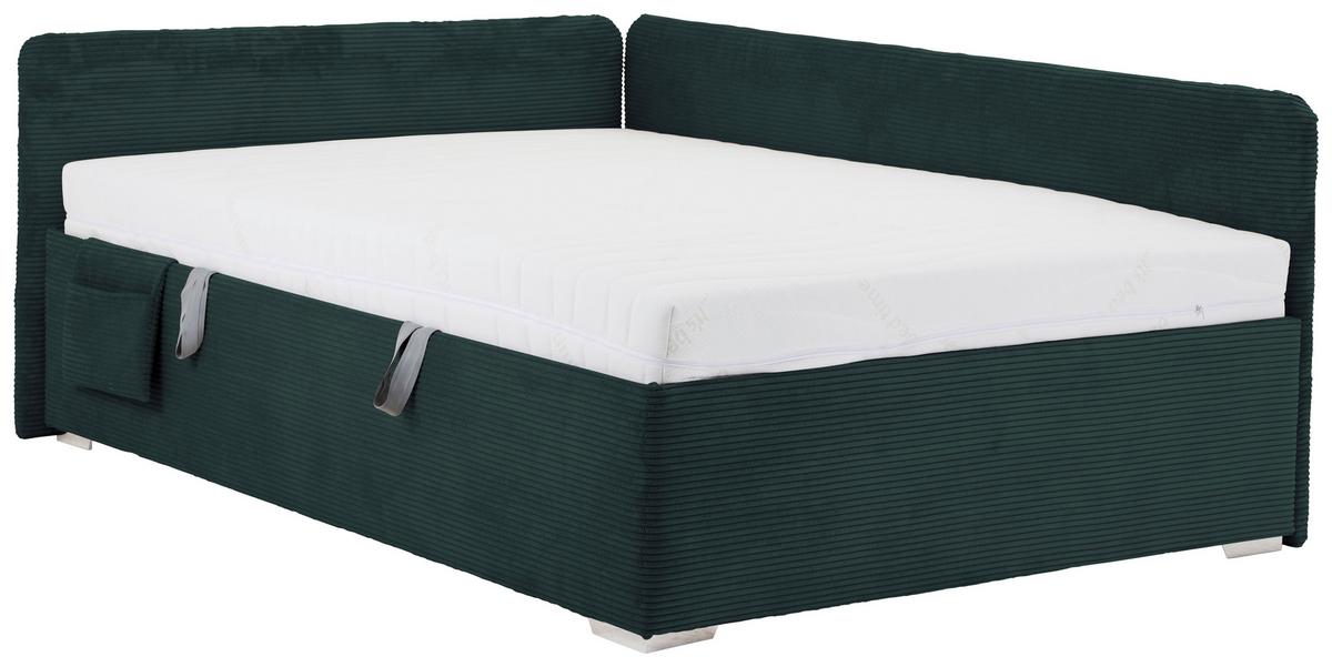 Posteľ Remi s bočnicami 120x200, poťah tmavozelený - prírodná farba/tmavozelená, Konventionell, drevo/textil (120/200cm)