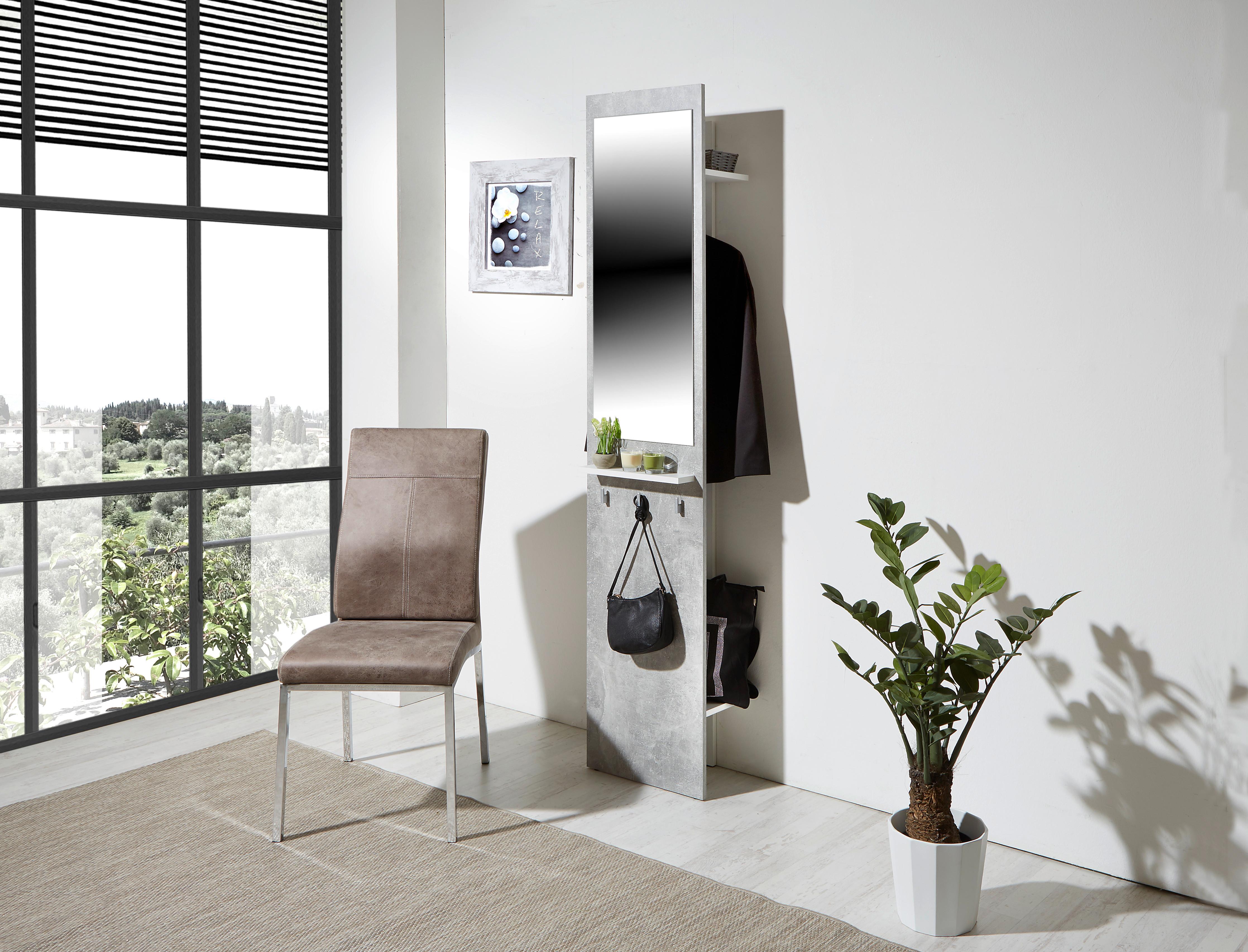 Garderobe Alice Betonoptik B: 40 cm Mit Spiegel - Hellgrau/Weiß, MODERN, Holzwerkstoff (40/195/30cm)