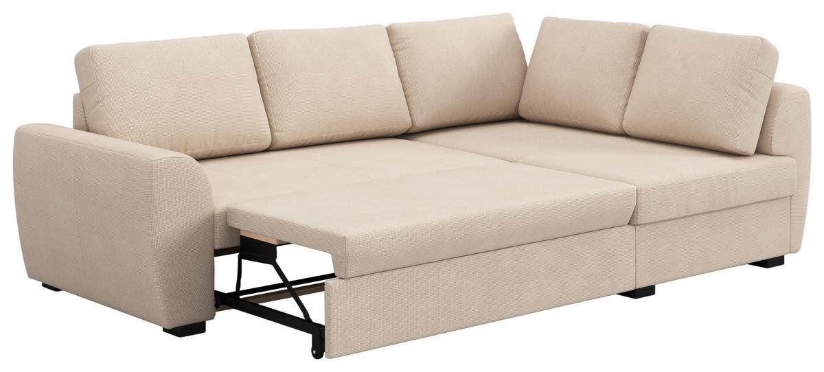 Ecksofa mit Bettfunktion Drift Microfaser natur, B: 253cm - Schwarz/Naturfarben, Trend, Textil (253/154cm)