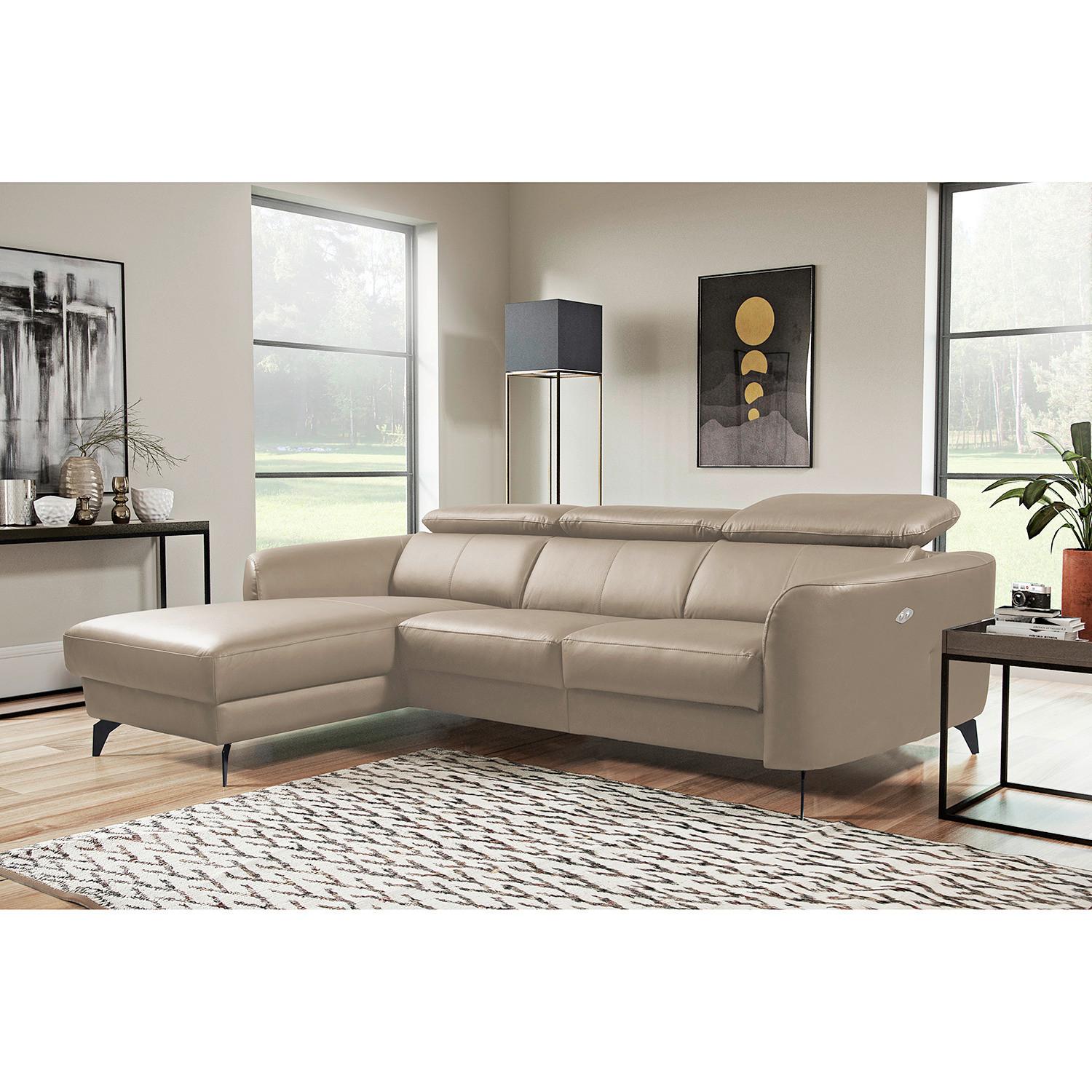 Ecksofa Berne Hellgrau S: 183x261 cm - Hellgrau/Schwarz, Design, Leder/Textil (183/261cm) - Livetastic