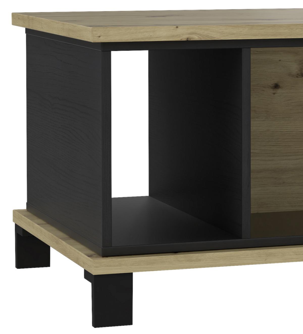 Couchtisch mit Ablage Trondheim, Eichefarben/Schwarz - Eichefarben/Schwarz, MODERN, Holzwerkstoff/Kunststoff (80/55/44,6cm) - MID.YOU