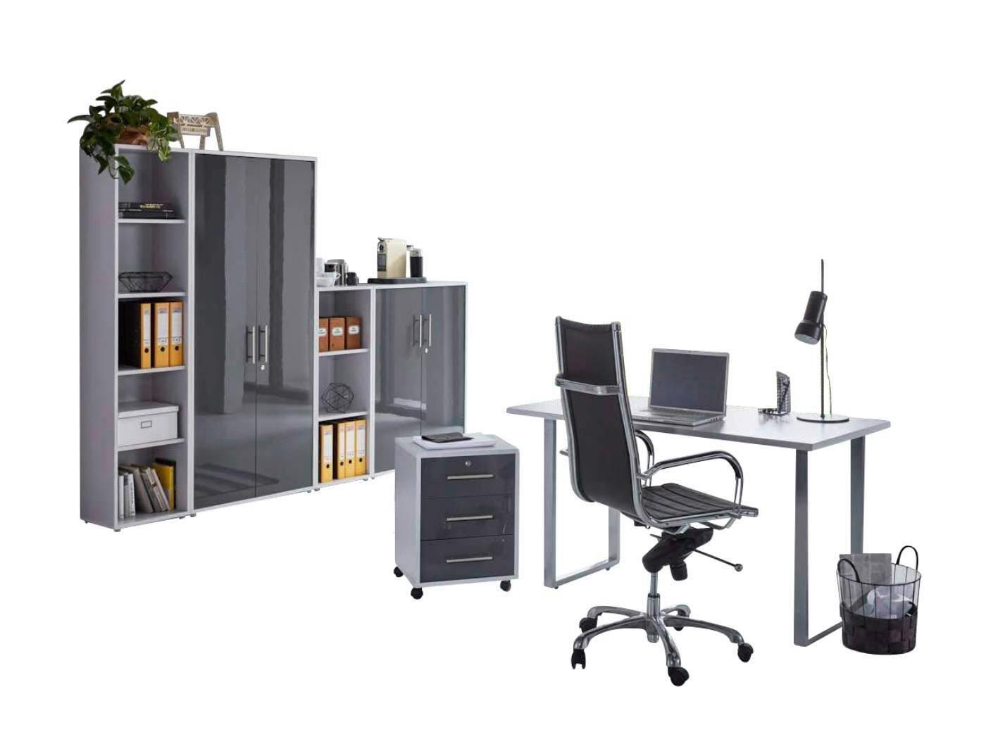 Büro Office Edition Grau/anthrazit Hochglanz - Anthrazit Hochglanz/Grau, MODERN, Holzwerkstoff/Metall - MID.YOU