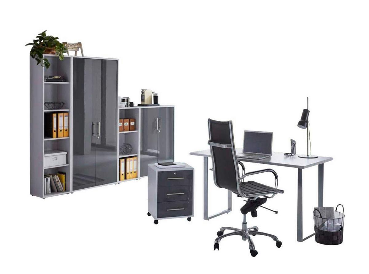 Büro Office Edition Grau/anthrazit Hochglanz - Anthrazit Hochglanz/Grau, MODERN, Holzwerkstoff/Metall - MID.YOU