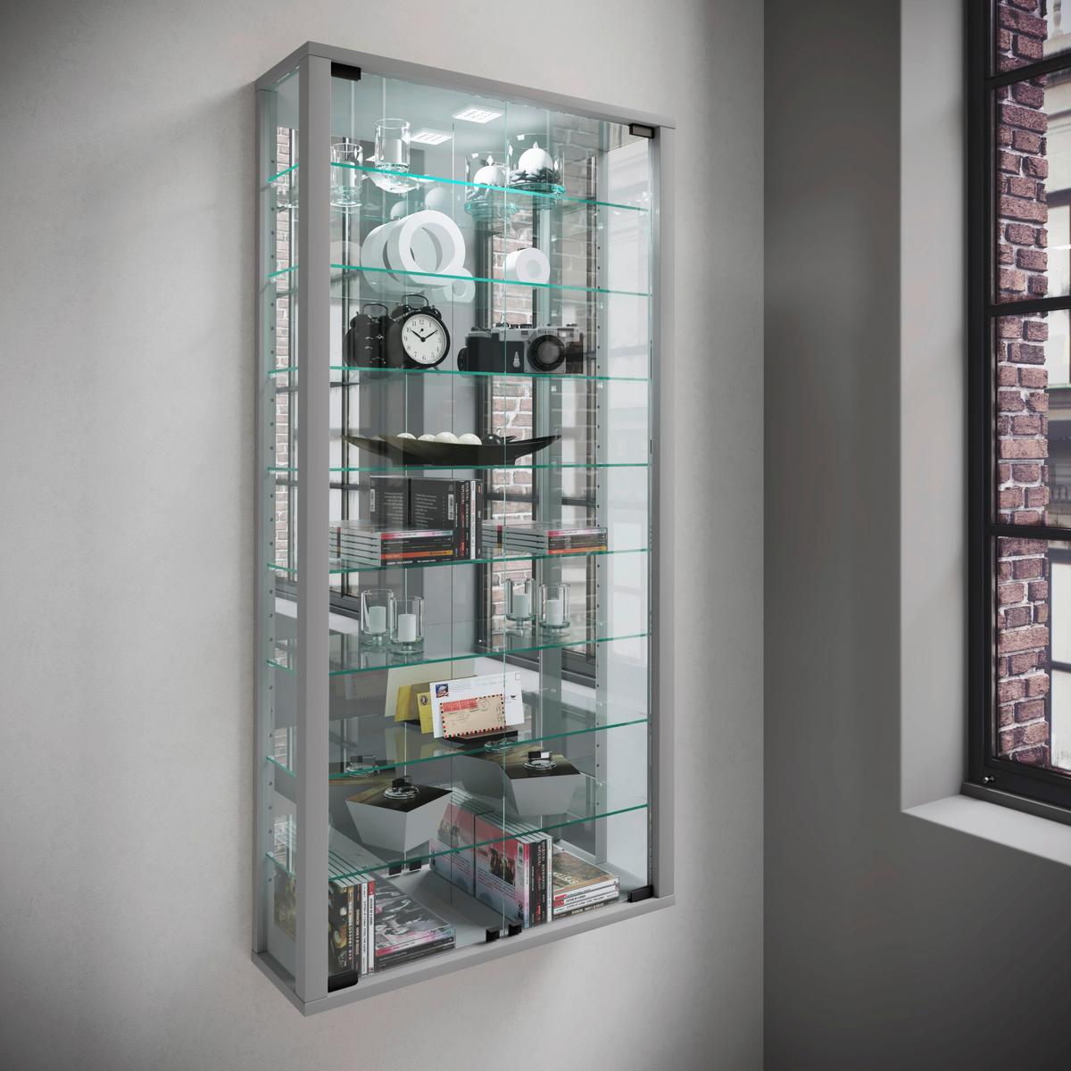 Hängevitrine Vitrosa Silberfarben B: 59 Cm - Silberfarben/Schwarz, MODERN, Glas/Holzwerkstoff (59/114,3/18cm) - MID.YOU