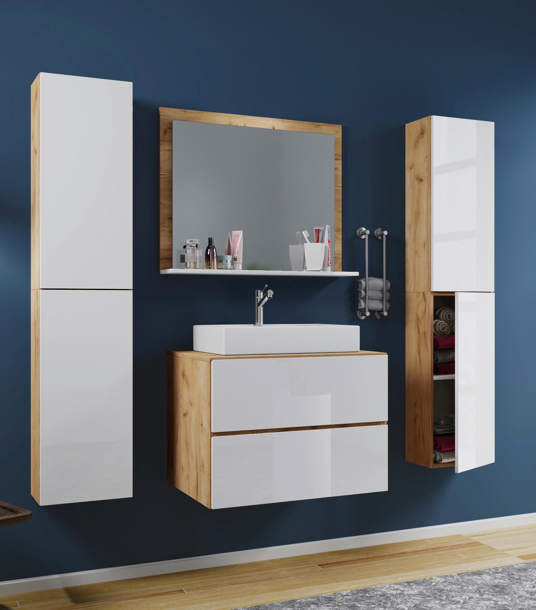 Badezimmer Lendas 5-teilig Honig B:147 cm - Honigeiche/Weiß, MODERN, Keramik/Holzwerkstoff (147cm) - MID.YOU