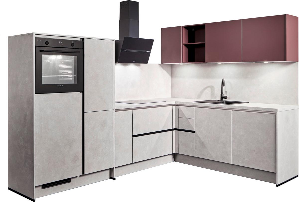 Eckküche Pn100/pn105 - Hellrot/Hellgrau, Basics, Holzwerkstoff (288/218cm) - Pino