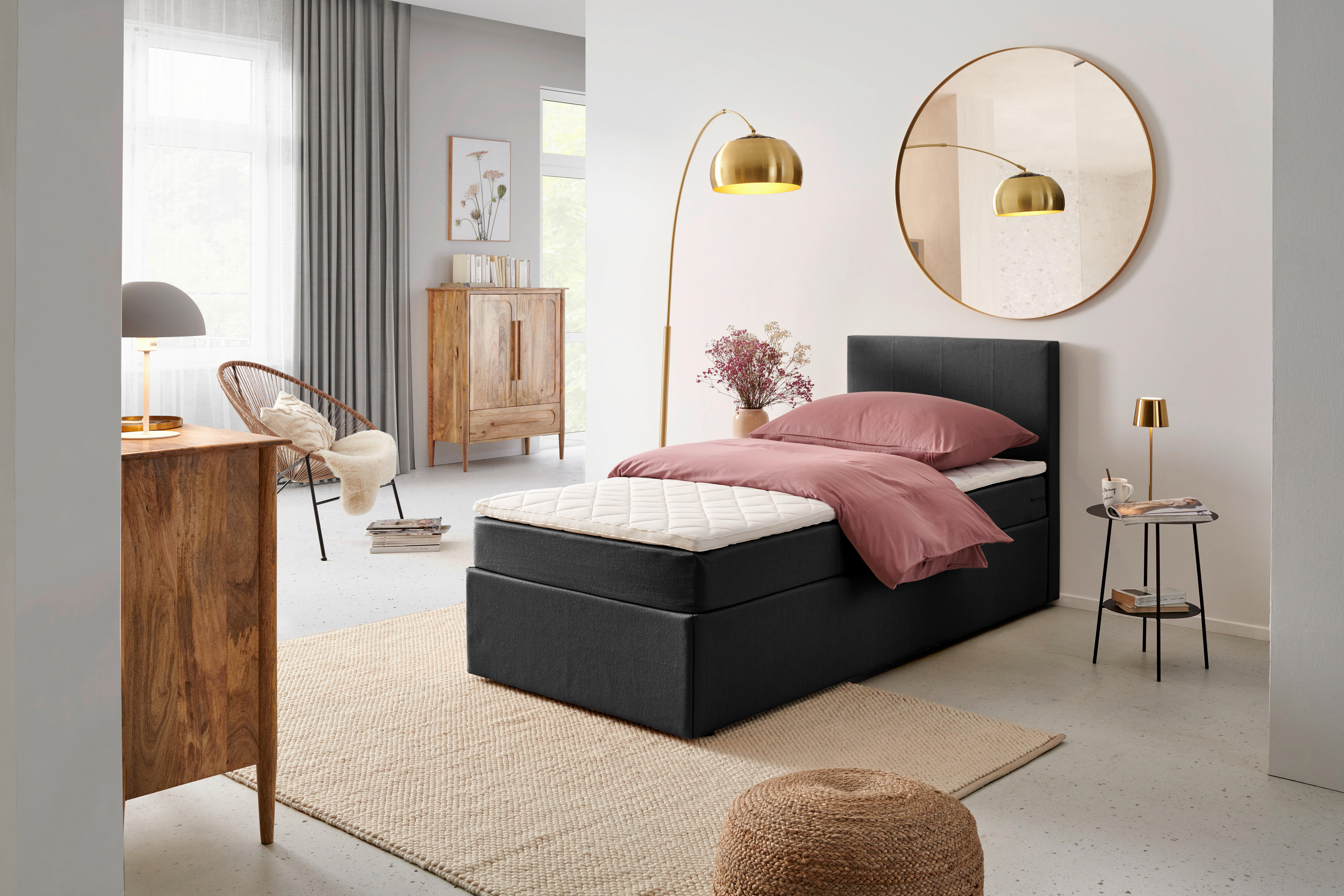 Boxbett Mit Topper Carolina 90x200 Cm - Schwarz/Grau, Basics, Textil (90/200cm) - P & B