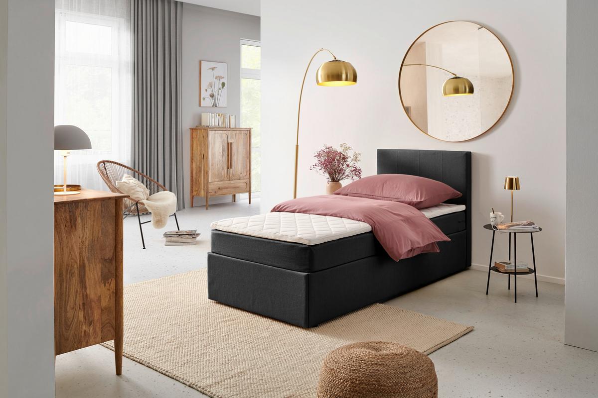 Boxbett Mit Topper Carolina 90x200 Cm - Schwarz/Grau, Basics, Textil (90/200cm) - P & B